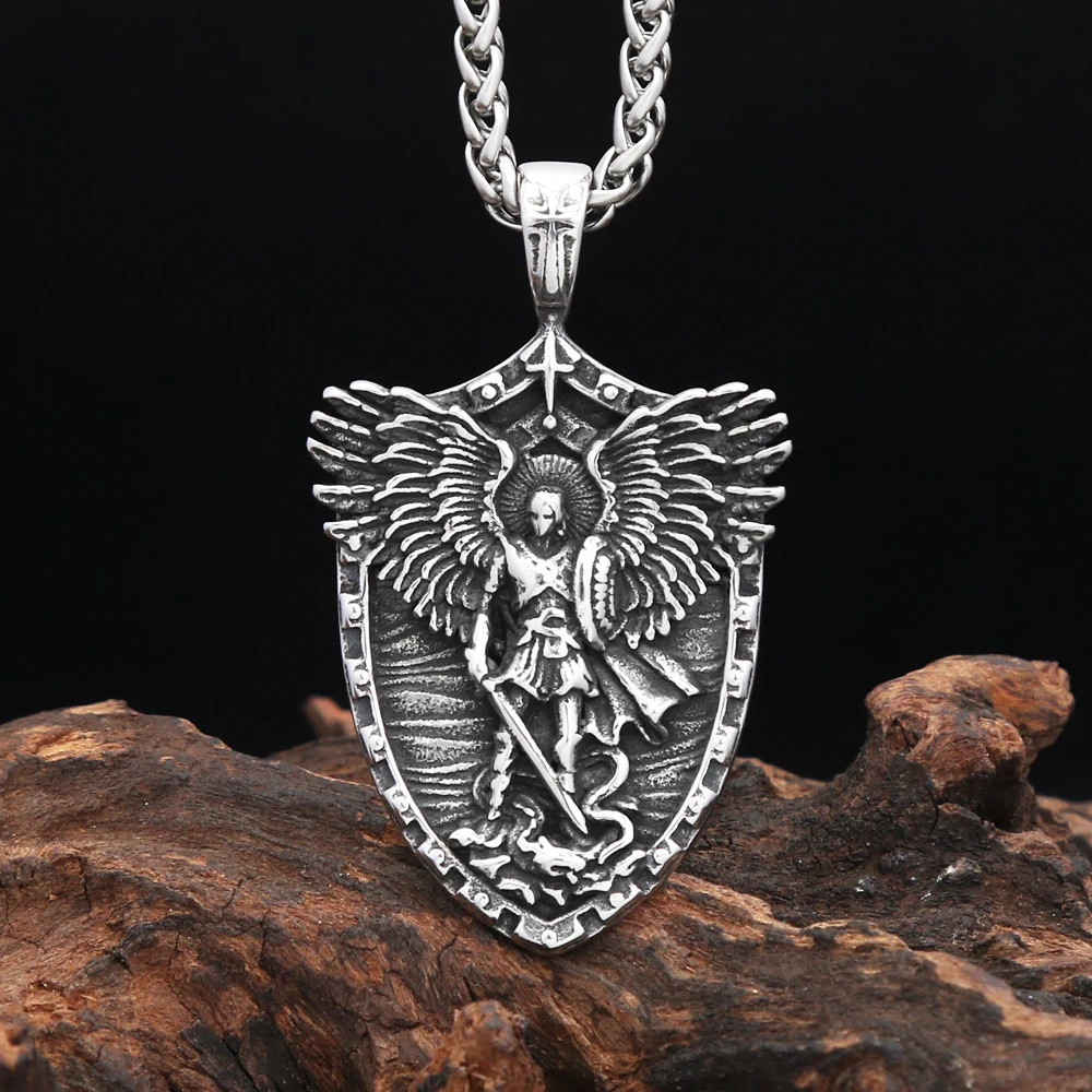 Fashion Vintage Stain Michael With Angel Wings Pandent Necklaces For Men Women S