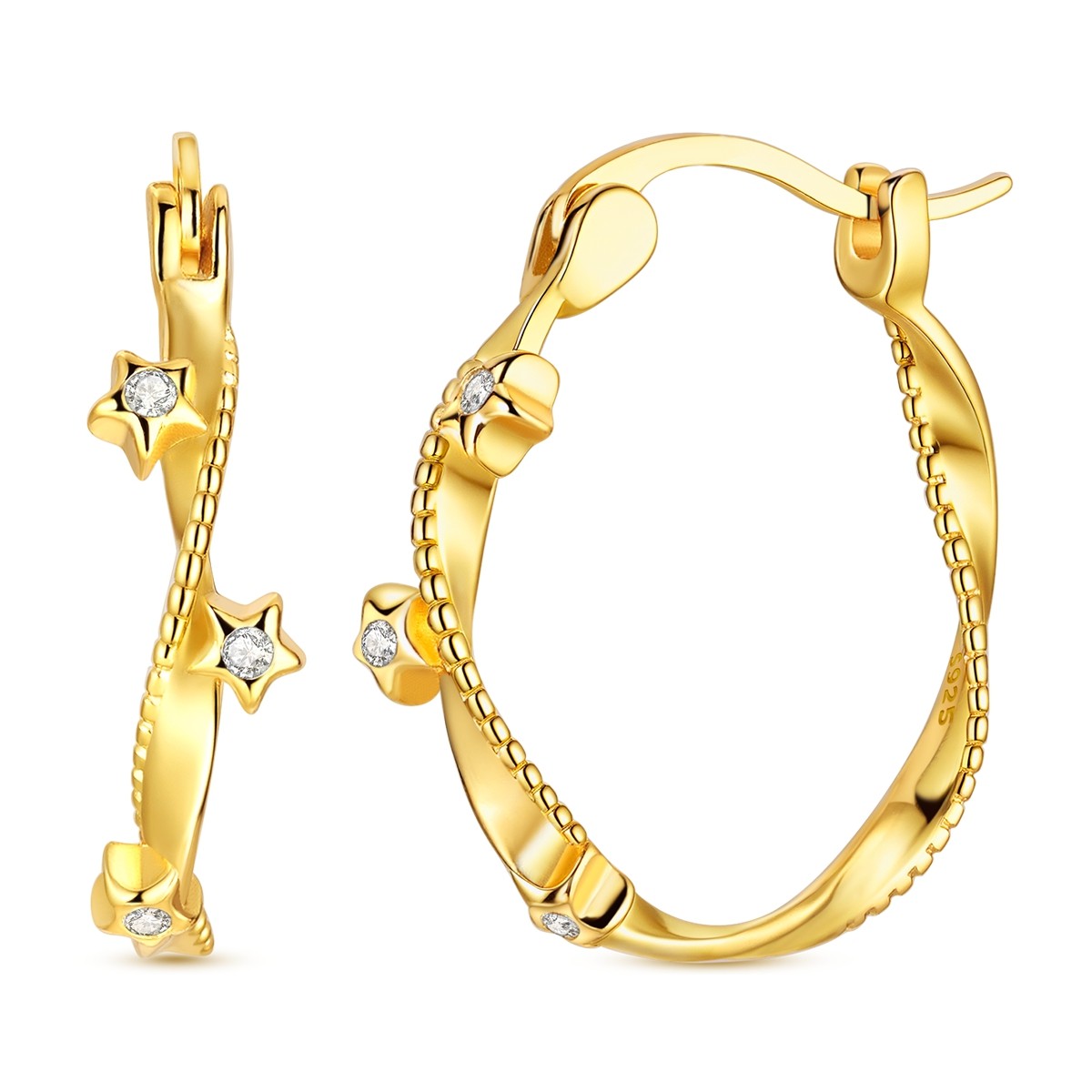 LAZA Original Women 925 Silver Hoop Earrings Star Twisted Jewelry