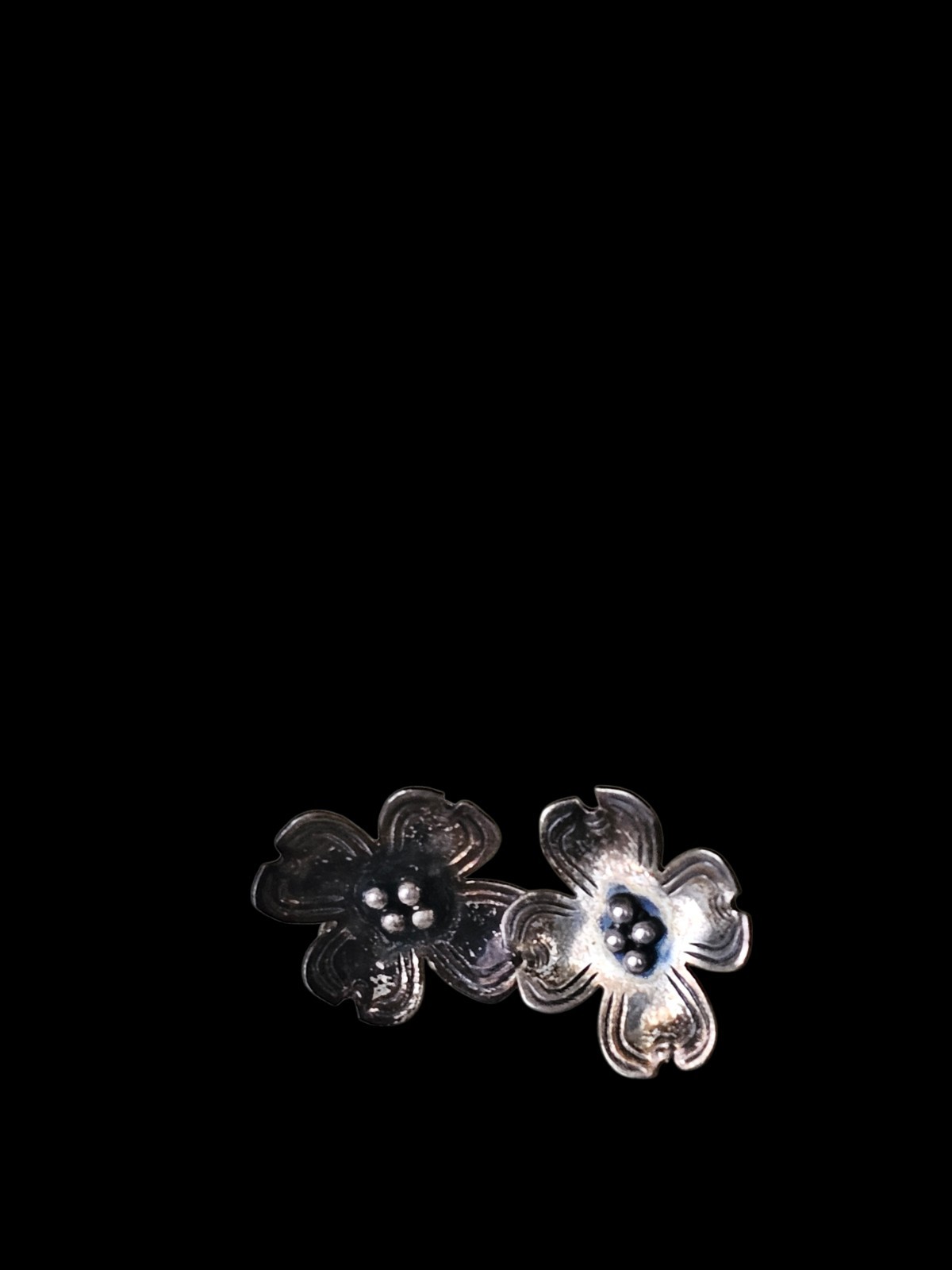 VINTAGE STERLING SILVER LARGE DOGWOOD FLOWER SCREW BACK EARRINGS 8.8 GRAMS