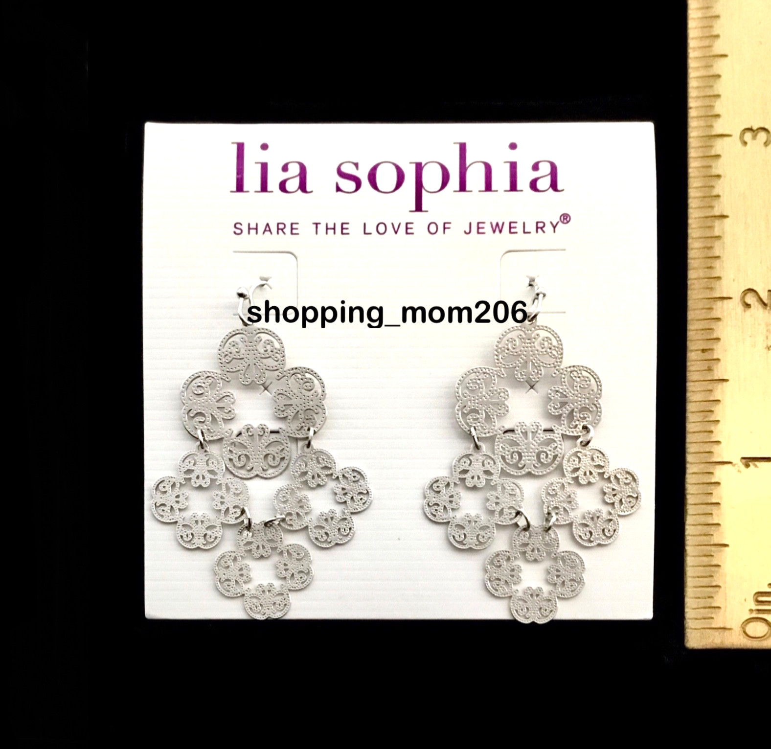 Lia Sophia “Chime” Silver Tone Filigree Lightweight Chandelier Earrings NIB