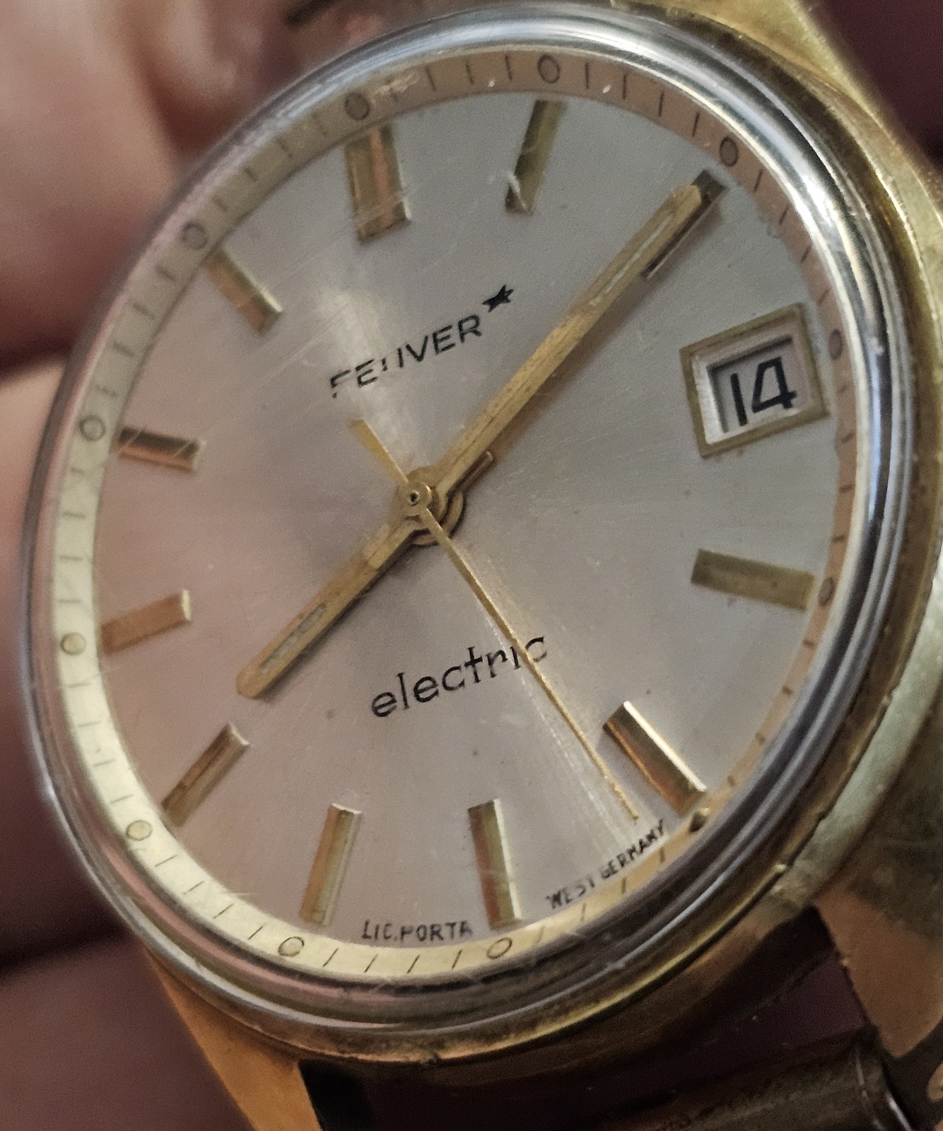 VINTAGE 1970 FEIVER ELECTRIC PUW 1001 PORTA WEST GERMANY PL OR 18CT WATCH