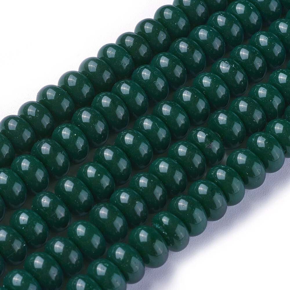 Round Glass Beads DARK GREEN 8x3mm Strand of Approx 80 M1328