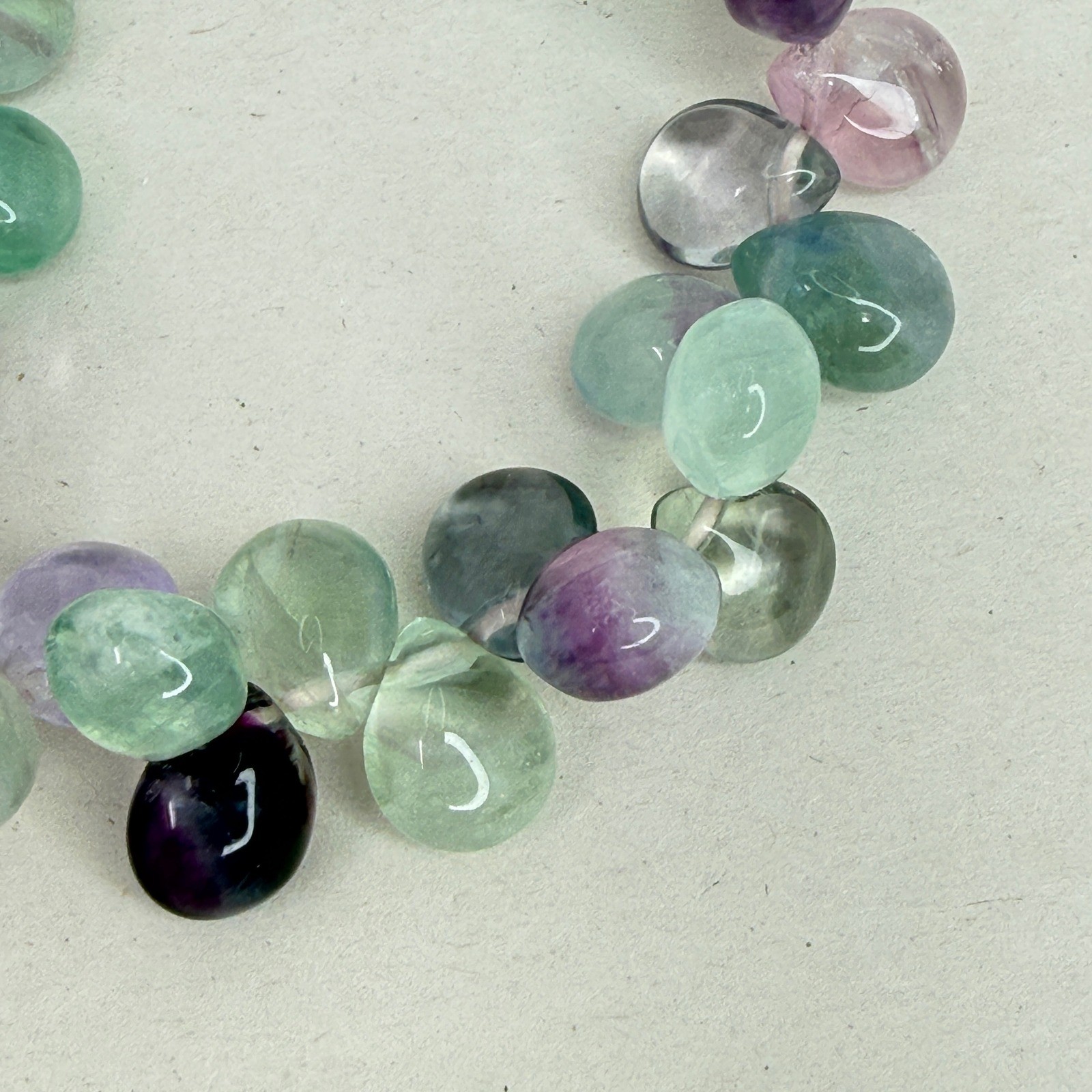 Rainbow Fluorite Gemstone Set Necklace Bracelet Earrings Purple Green Pastel