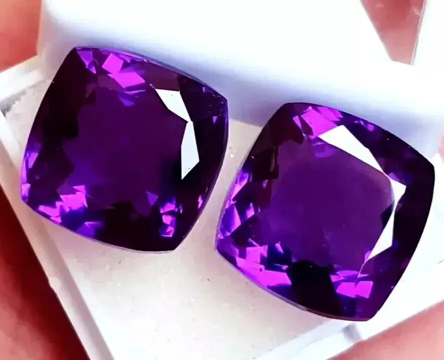 Natural 25+ Ct Purple Tanzanite Cushion Cut Pair Loose Gemstone 2 Pcs Certified