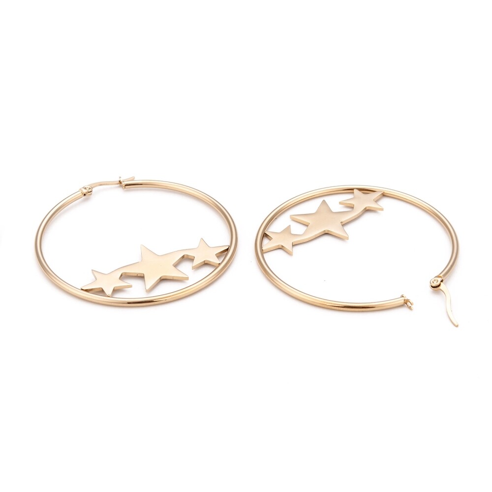 Stainless Steel Hoop Earrings Hypoallergenic Star Gold 12 50x2mm 0.8x1mm Z324