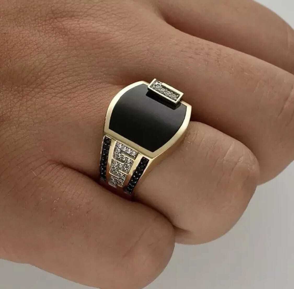 Classic Vintage Ring for Men and Women Luxury CZ Carved Silver and Gold Plated