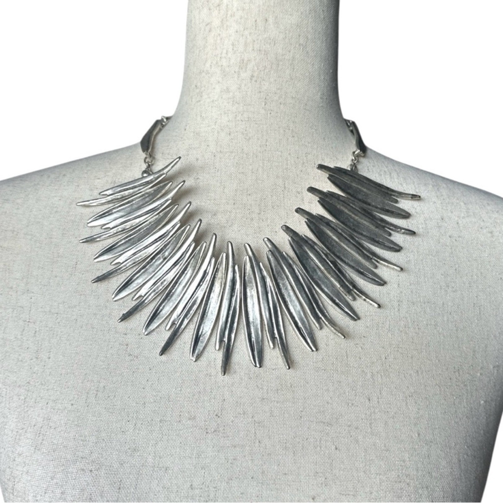 ZeyZey Silver plated Zinc Statement Necklace – Bold Abstract Zinc Metal Collar