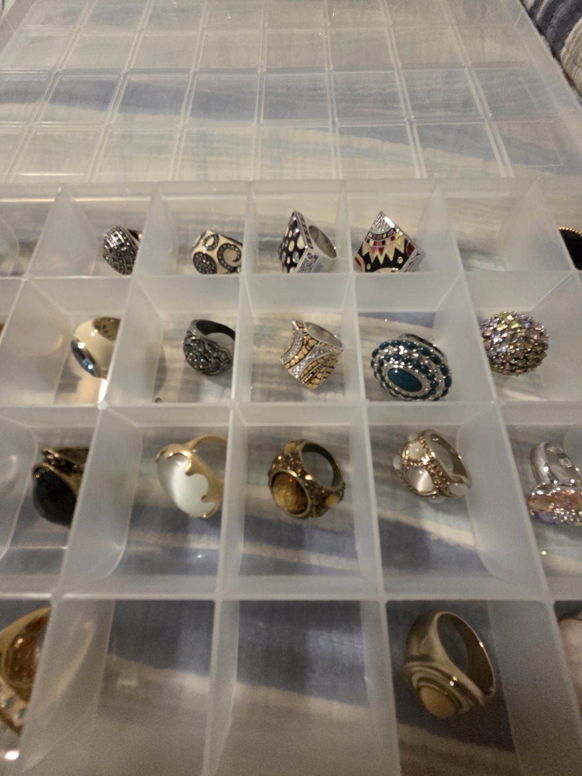 28 Pc Estate Costume Ring Lot Chunky Statement Chico’s Cannes 18K HGE w/ Tray