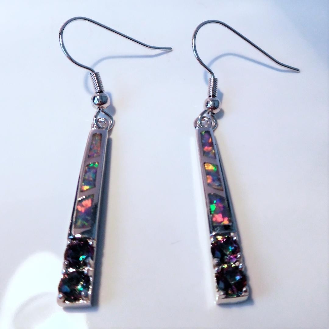 GORGEOUS LAVANDER FIRE OPAL/MYSTIC TOPAZ HOOK EARRINGS