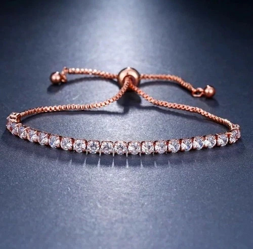 18K Rose Gold Plated Bolo Tennis Bracelet made Simulated Diamond Elegant Gift