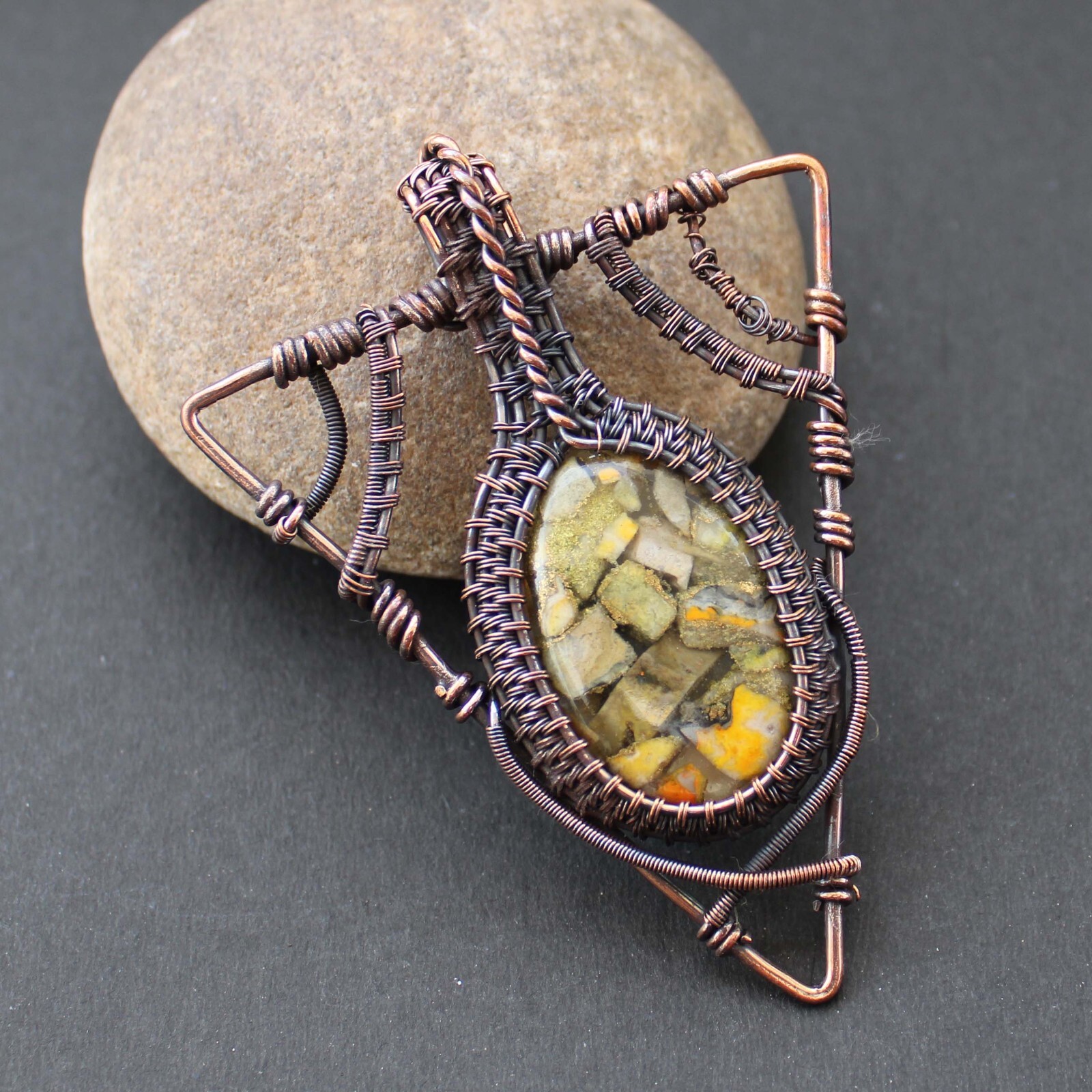 Copper Bumble Bee Jasper Pendant Copper Wire Wrapped Pendant Wire Wrap Jewelry