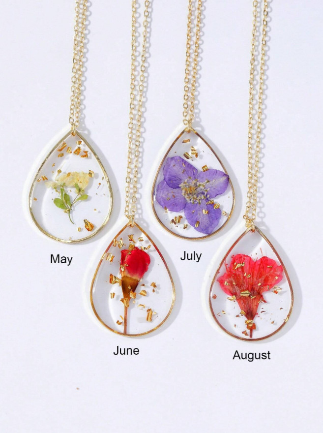 1 PCS Dried Pressed Daisy Real Flower Resin Pendant Necklace Handmade Chain USA