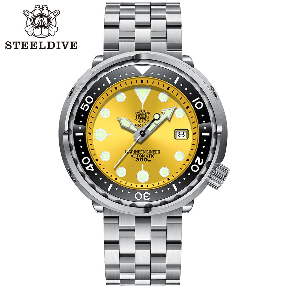 STEELDIVE SD1975 Mens 47.5mm 300M Automatic Dive Watch NH35 Steel Sunray