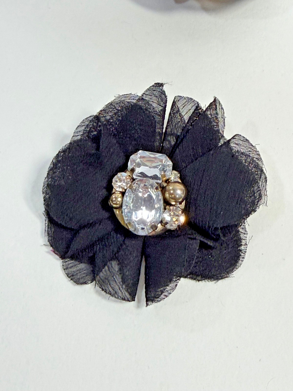 Lot of 6 Black Fabric Flower Brooches Handmade Upcycled Ribbon Lace Pins