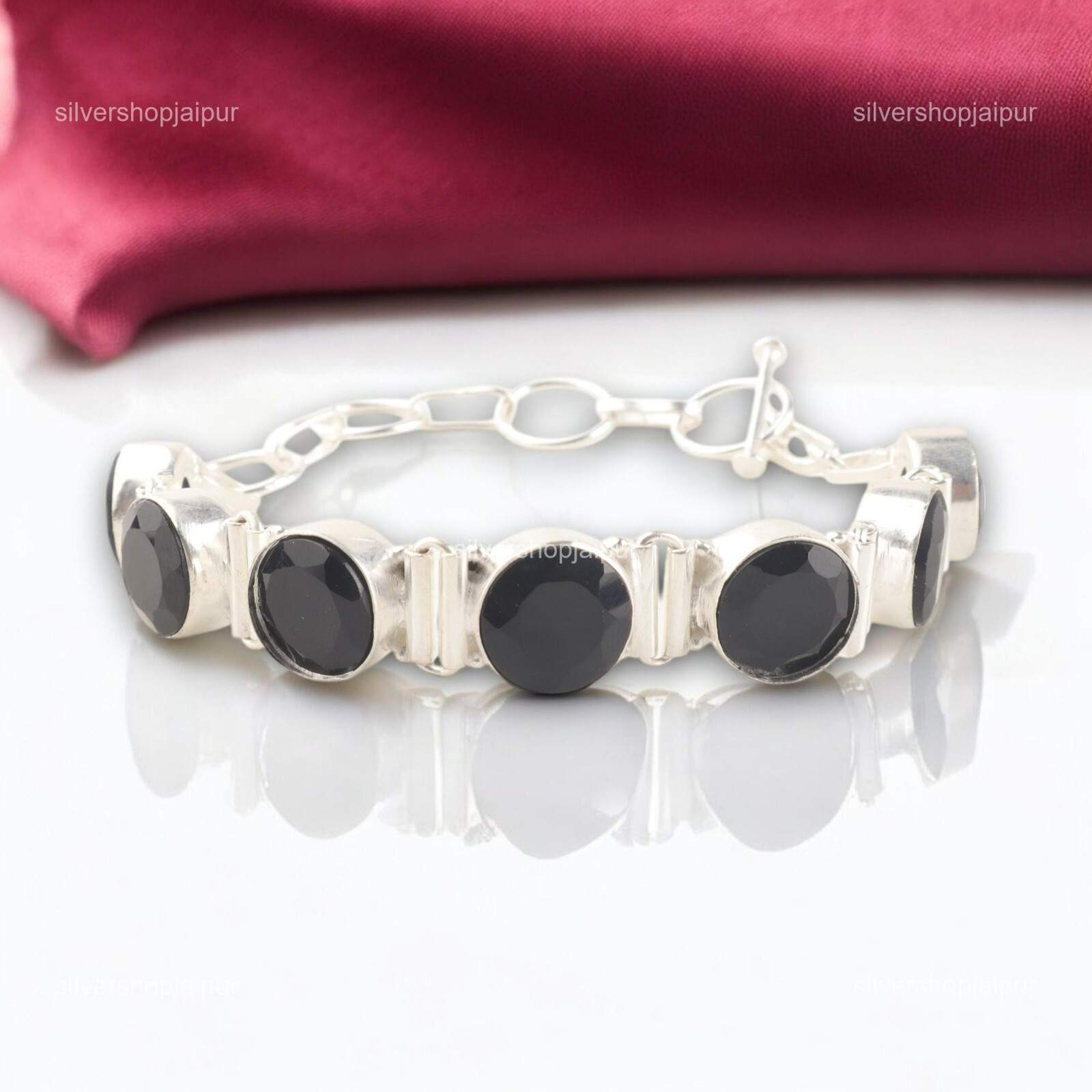 Green Onyx Gemstone 925 Sterling Silver Handmade Women Jewelry Bracelet 9″ Gift