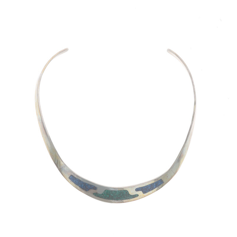 Sterling Turquoise in Resin Collar Necklace 15 1/2″ – 925 Mosaic Taxco Mexico