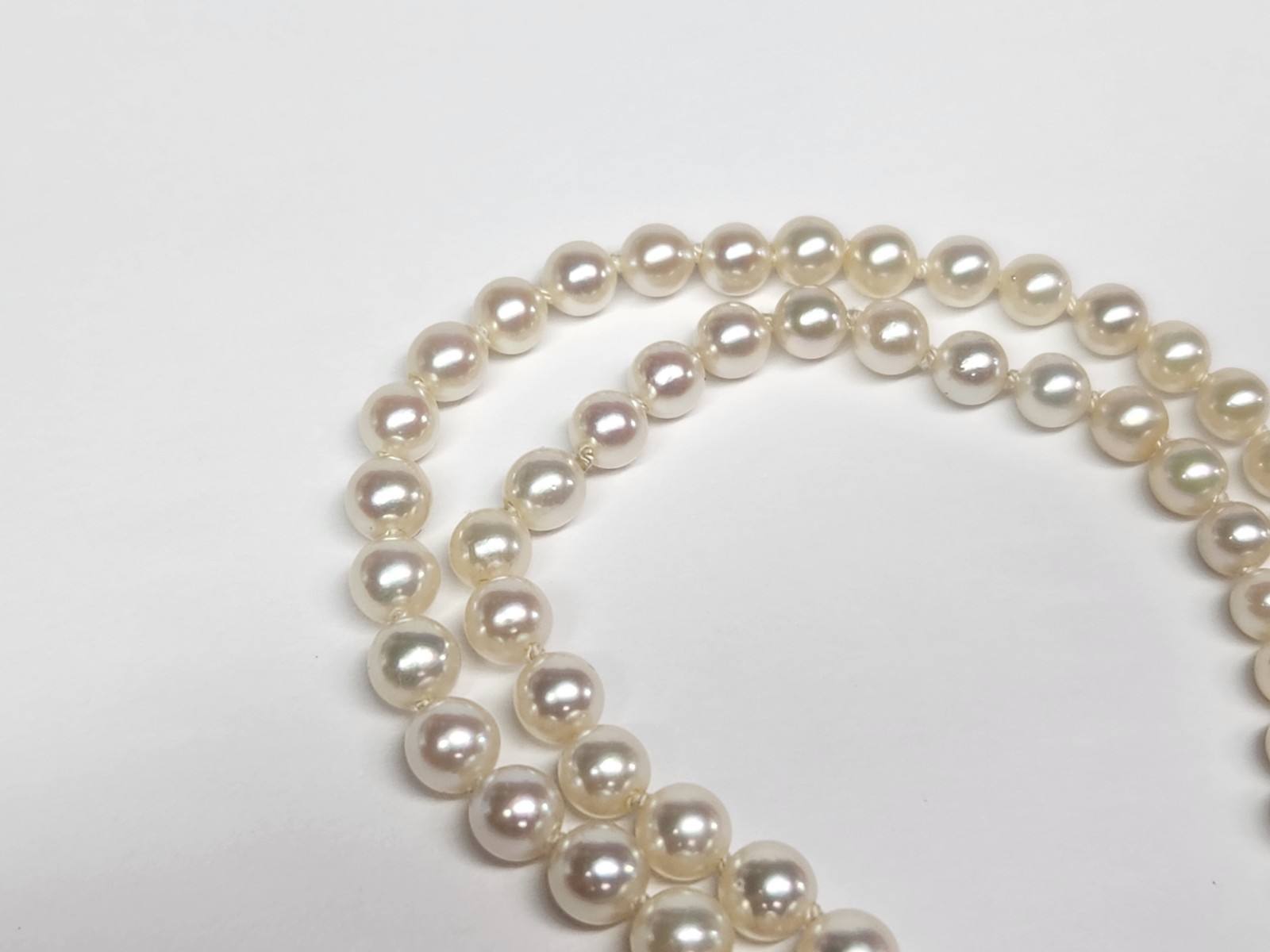 VINTAGE 2.50-8.00mm AKOYA Cultured Pearl & Diamond Graduated 20″ Strand Necklace