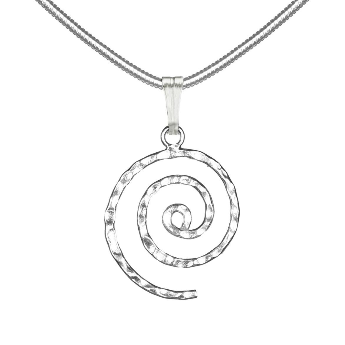 Sterling Silver Hammered Spiral Charm on Stainless Snake Chain, Length Choices