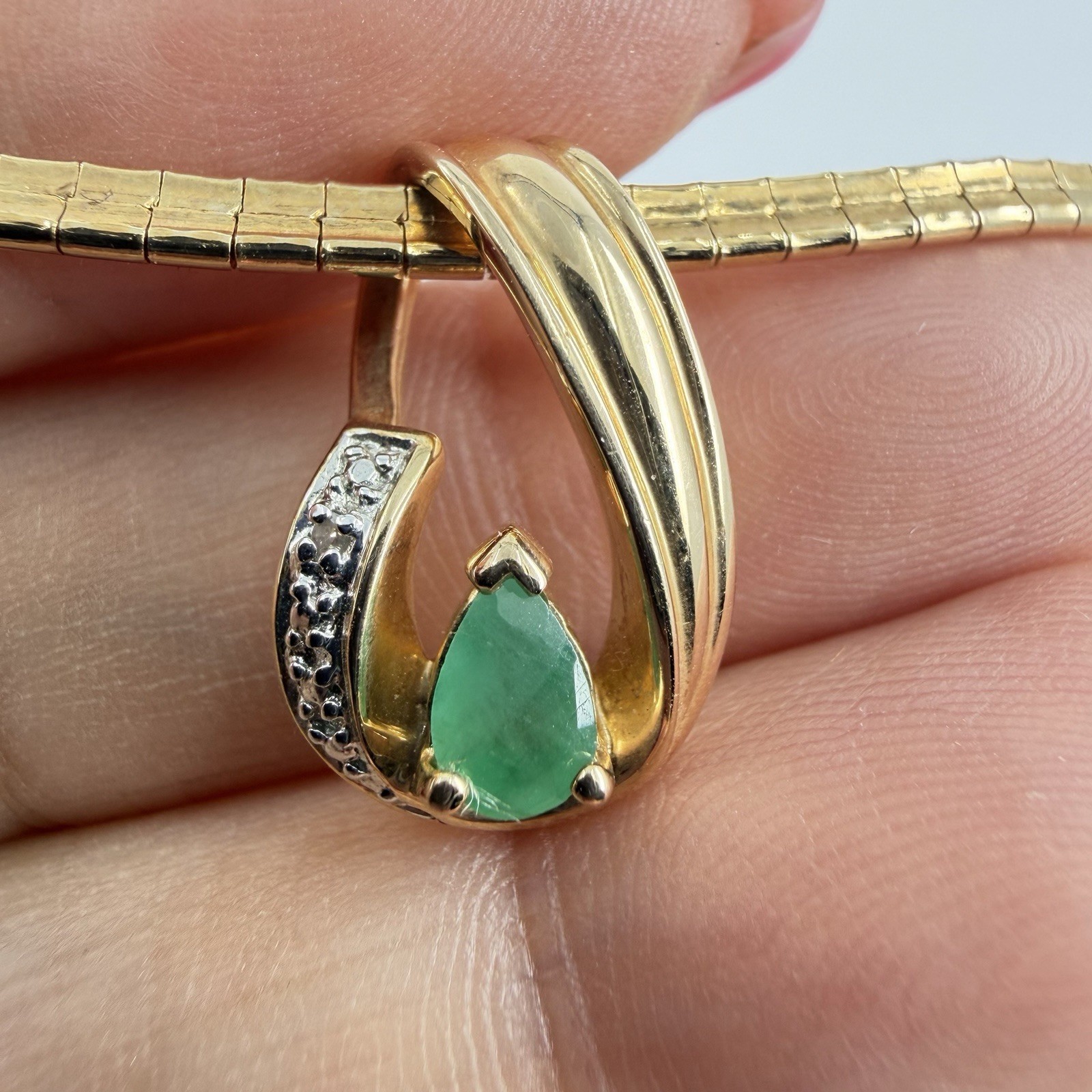 Natural Emerald Vermeil Sterling 925 Italy Necklace Pendant One Micro Diamond