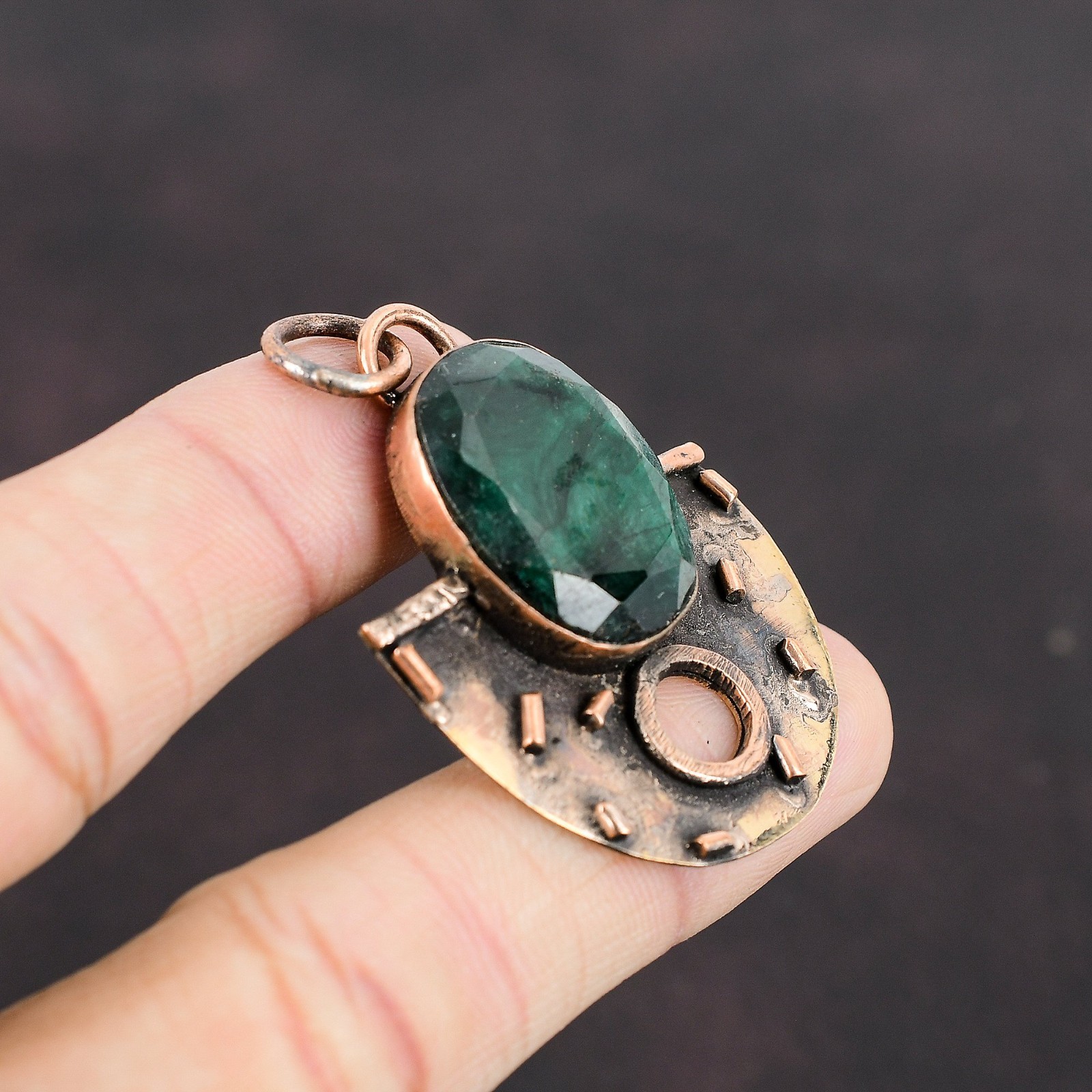 Sisters Day Deal Zambian Emrald Stone Engagement Birthday Pendant Jewelry Copper