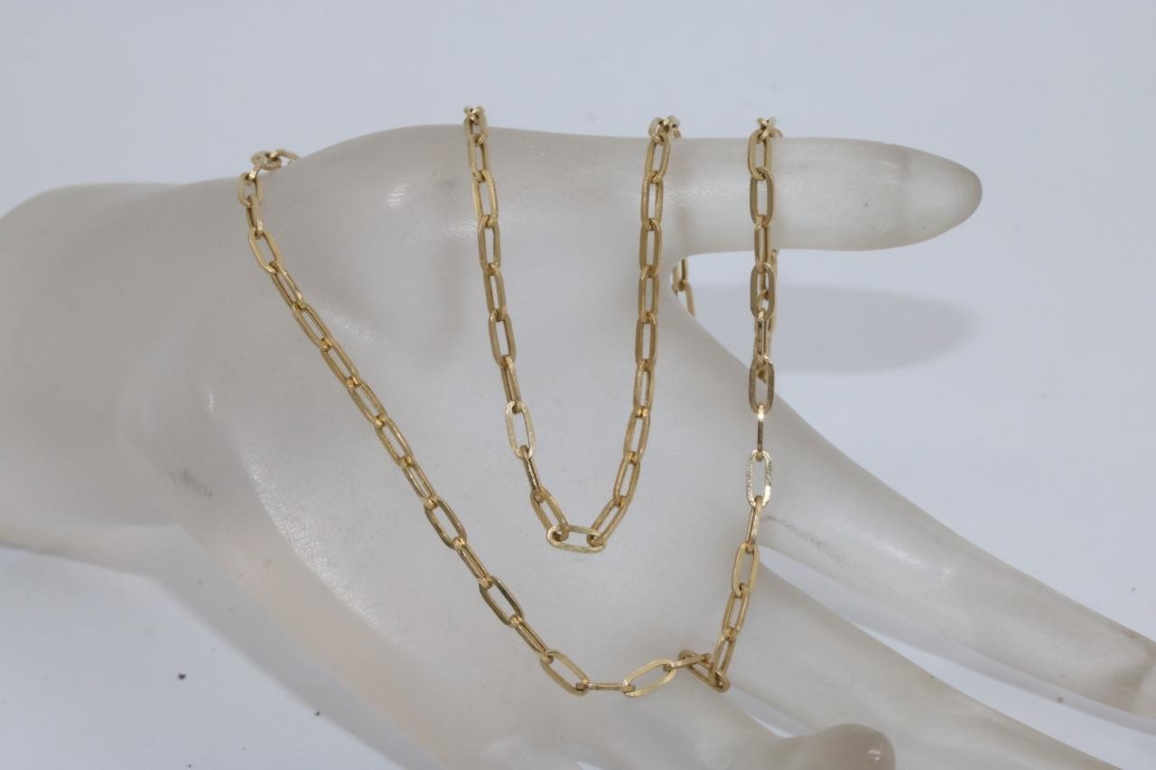 Fine 14K Yellow Gold 3mm Paperclip Link Chain Necklace 18″ Long