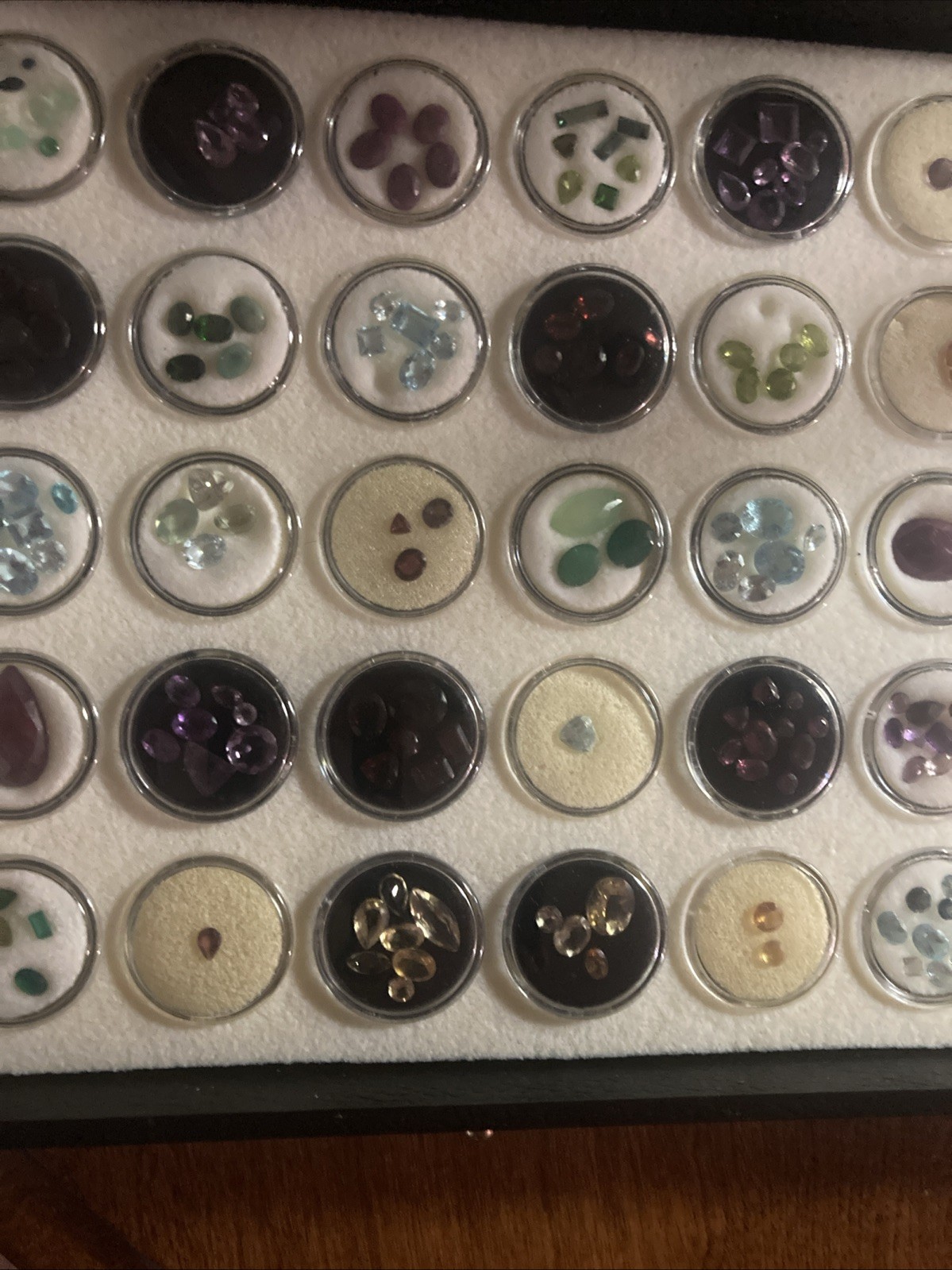 Assorted Multicolor Cut Loose Gemstones in Display Case, Gems In 100 Capsules
