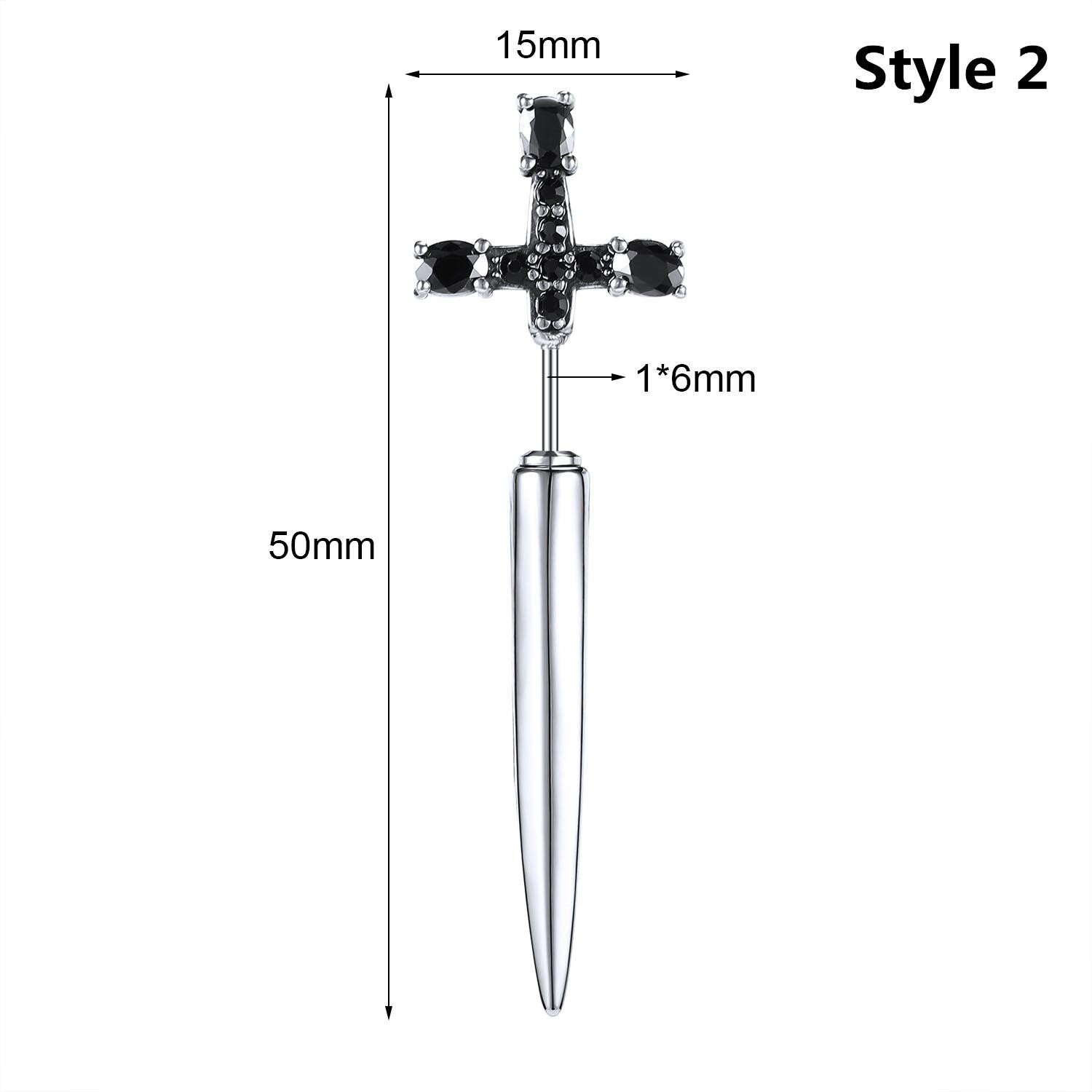 20G Punk Stainless Steel Stud Earrings CZ Dagger Sword Ear Stud Piercing Jewelry