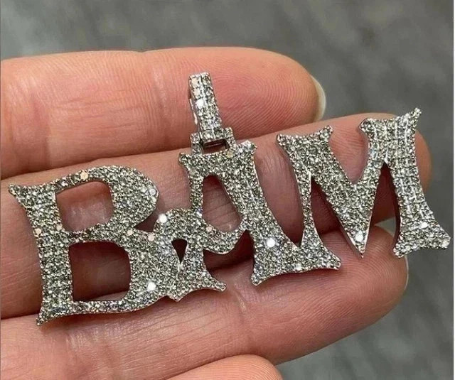 2.60Ct Round Cut Moissanite 14k White Gold Plated Customize Three Letter Pendant