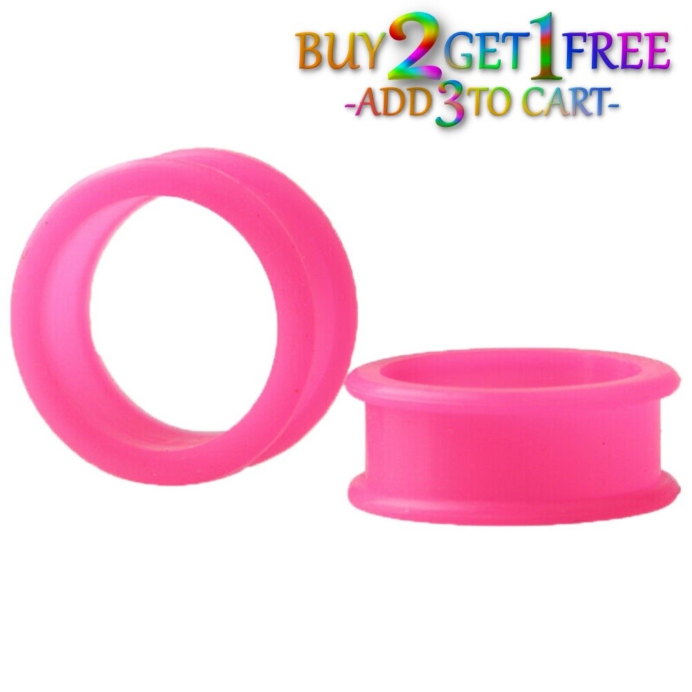 Pair 12g-50mm PINK SILICONE FLAT FLARE TUNNELS Double Gauges Thin Flesh 1012