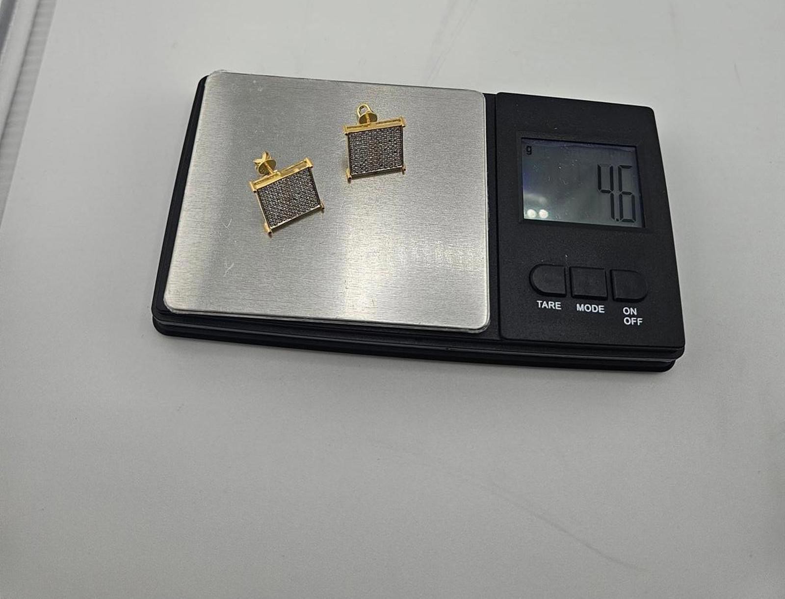 15.2mm Square Gold Vermeil Moissanite Stud Earrings, Screwbacks