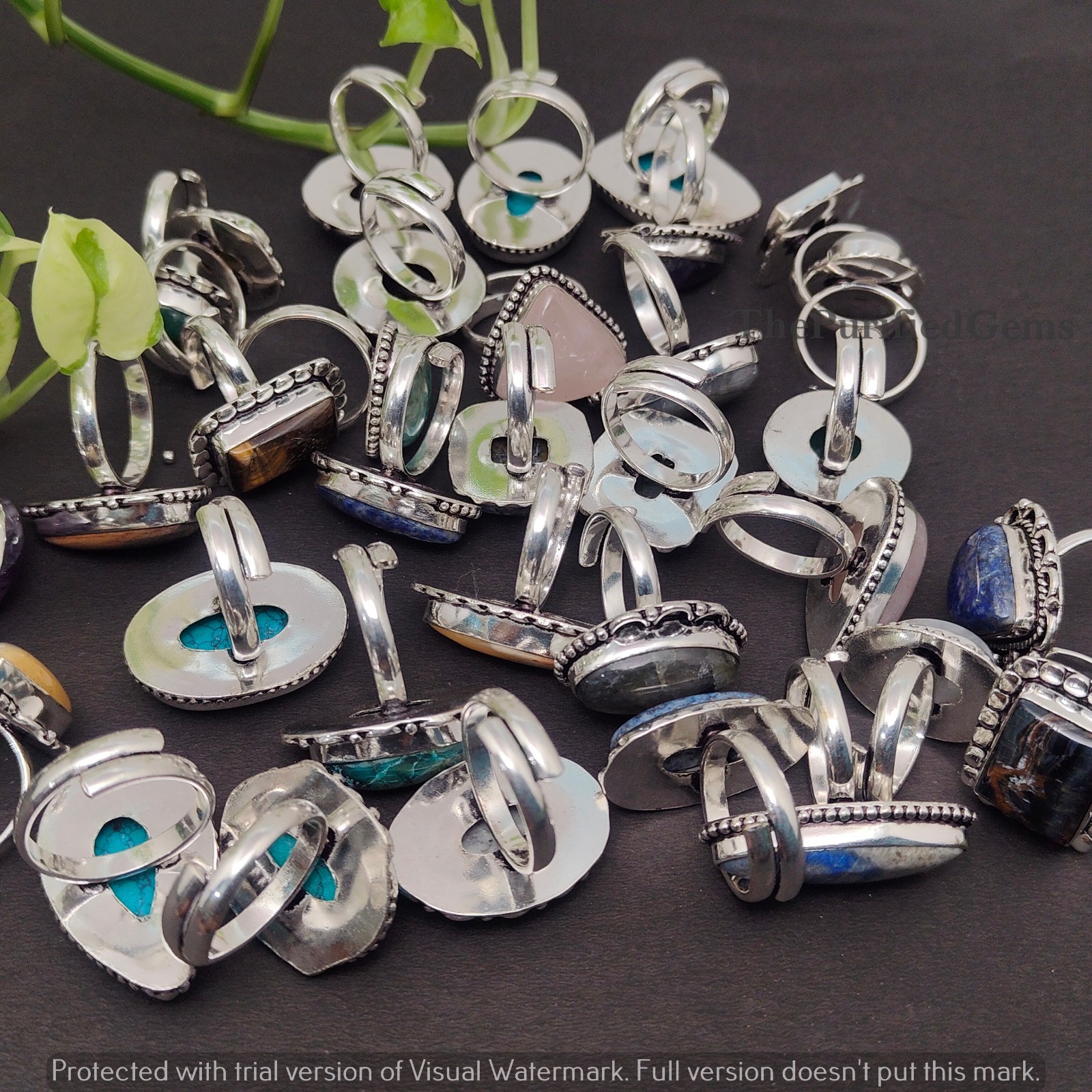 Dainty Multi Gemstone Rings Lot~925 Sterling Silver Plated Stackable Boho Rings
