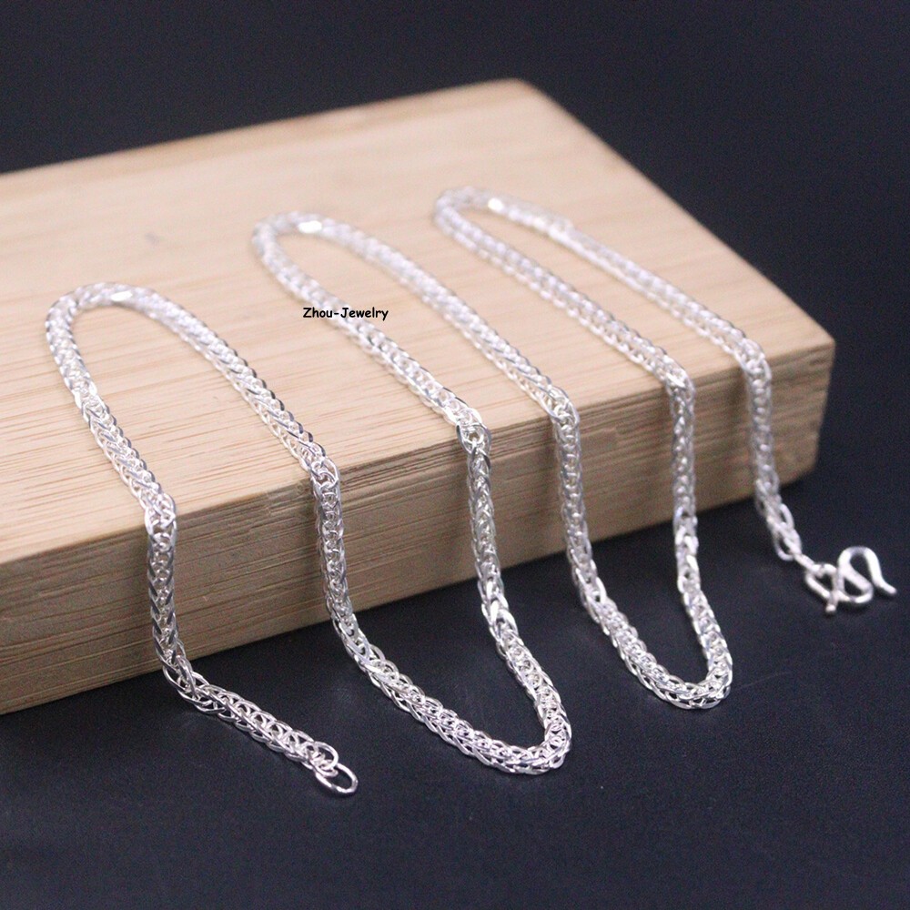 Pure S999 Fine Silver 999 Chain 2mm Lucky Wheat Link Necklace 6.5-7g 19.6inch