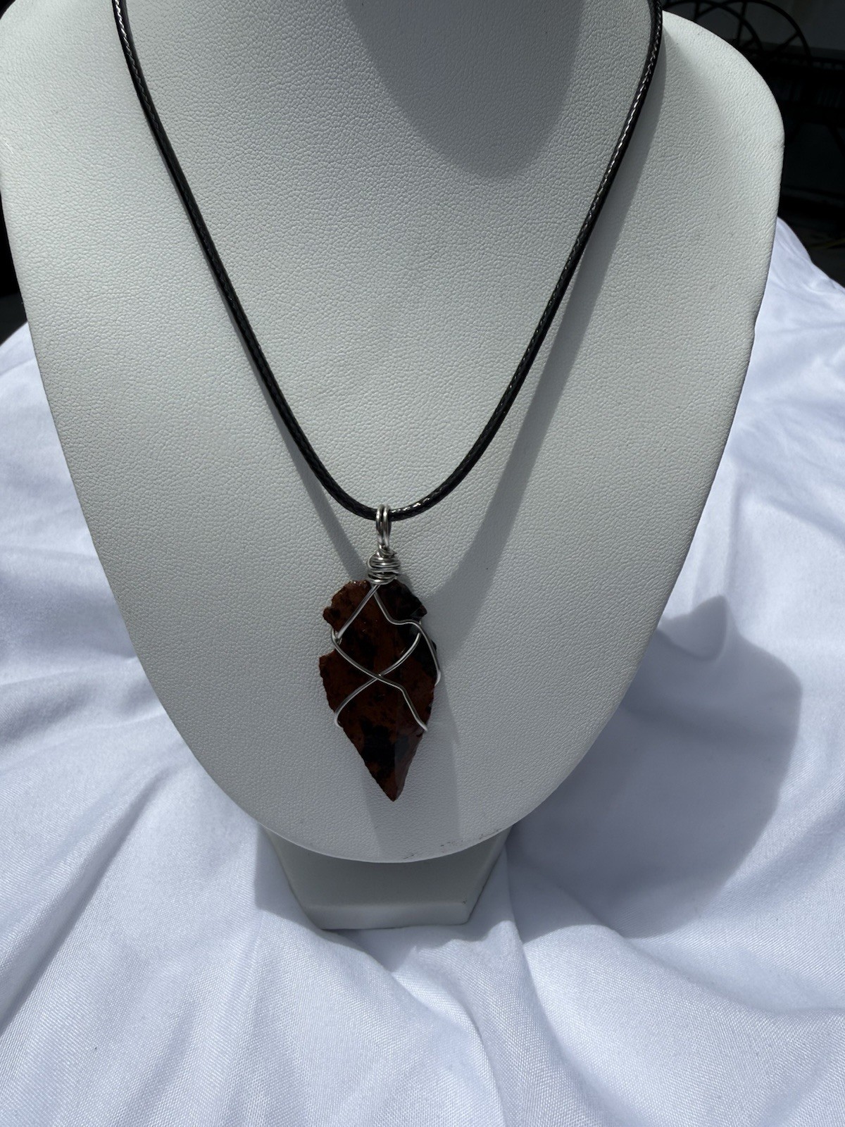 Handmade Mahogany Obsidian Arrowhead Pendant Adjustable Cord