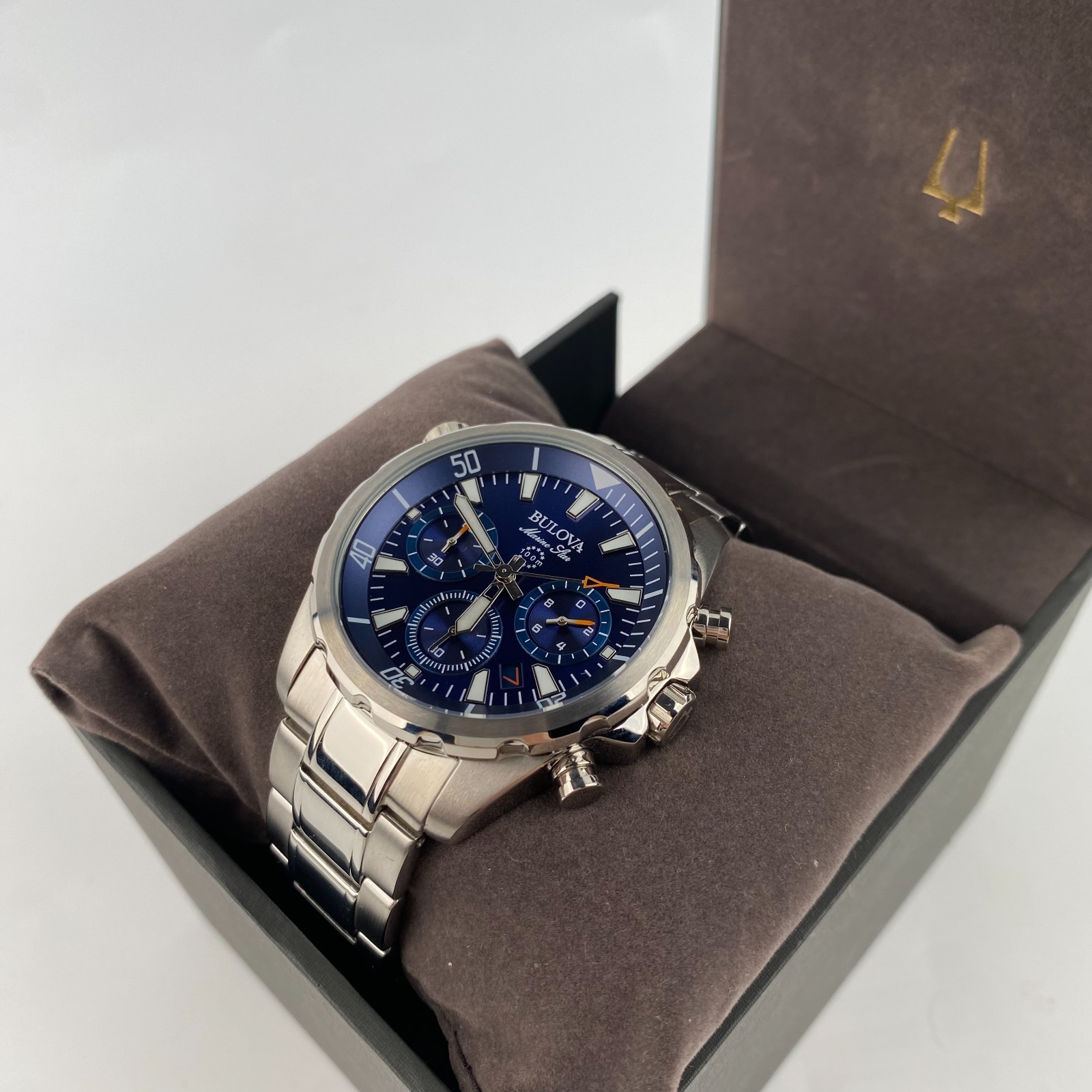 Bulova Marine Star Men’s Chronograph Watch Blue Dial Stainless Steel 43mm 96B256
