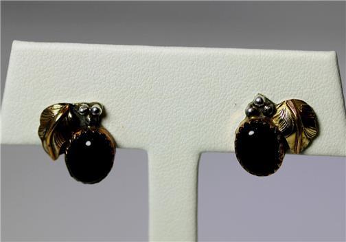 Native American Roger Skeet Sterling Silver Gold Vermeil Onyx Earrings – 8067