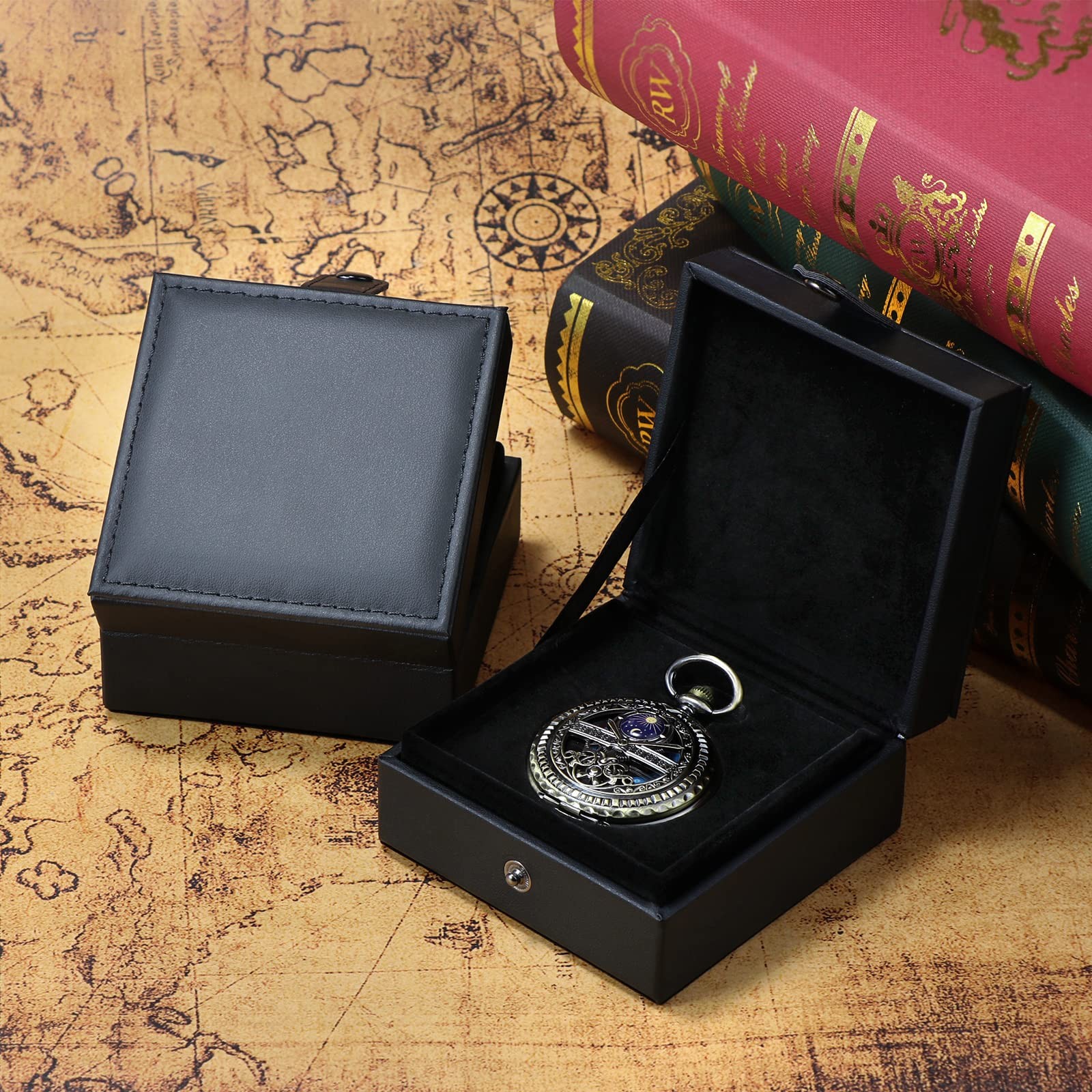 Treeweto Luxury PU Leather Pocket Watch Box Display Storage Case