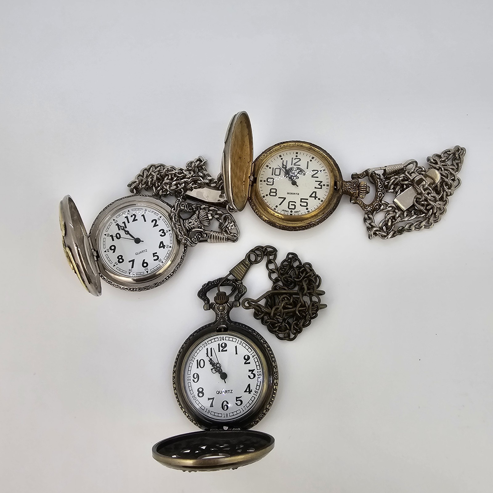 3X Pocket Analog Watches 46MM White Cream Dial Multicolor Cases New Batteries