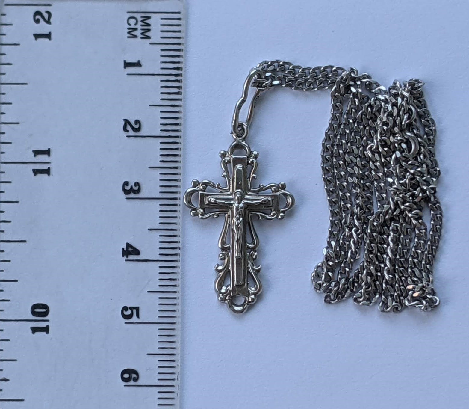 Orthodox Cross on a chain 46 cm. 925 silver. Weight 6.93 g. Prayer in Russian.
