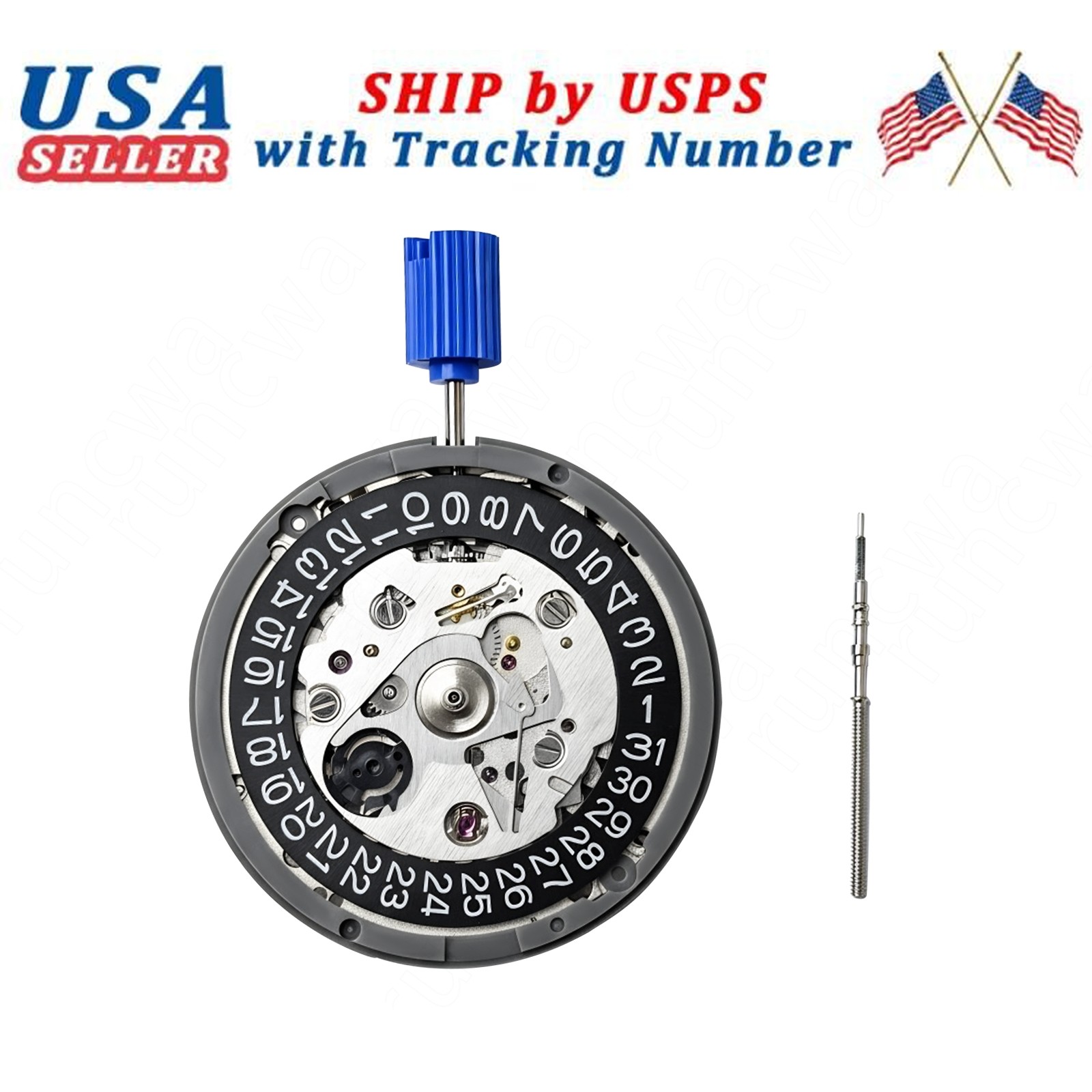 For Seiko NH35 NH35A Automatic Watch Movement Date at 3 w/ Black Date Disc (TMI)