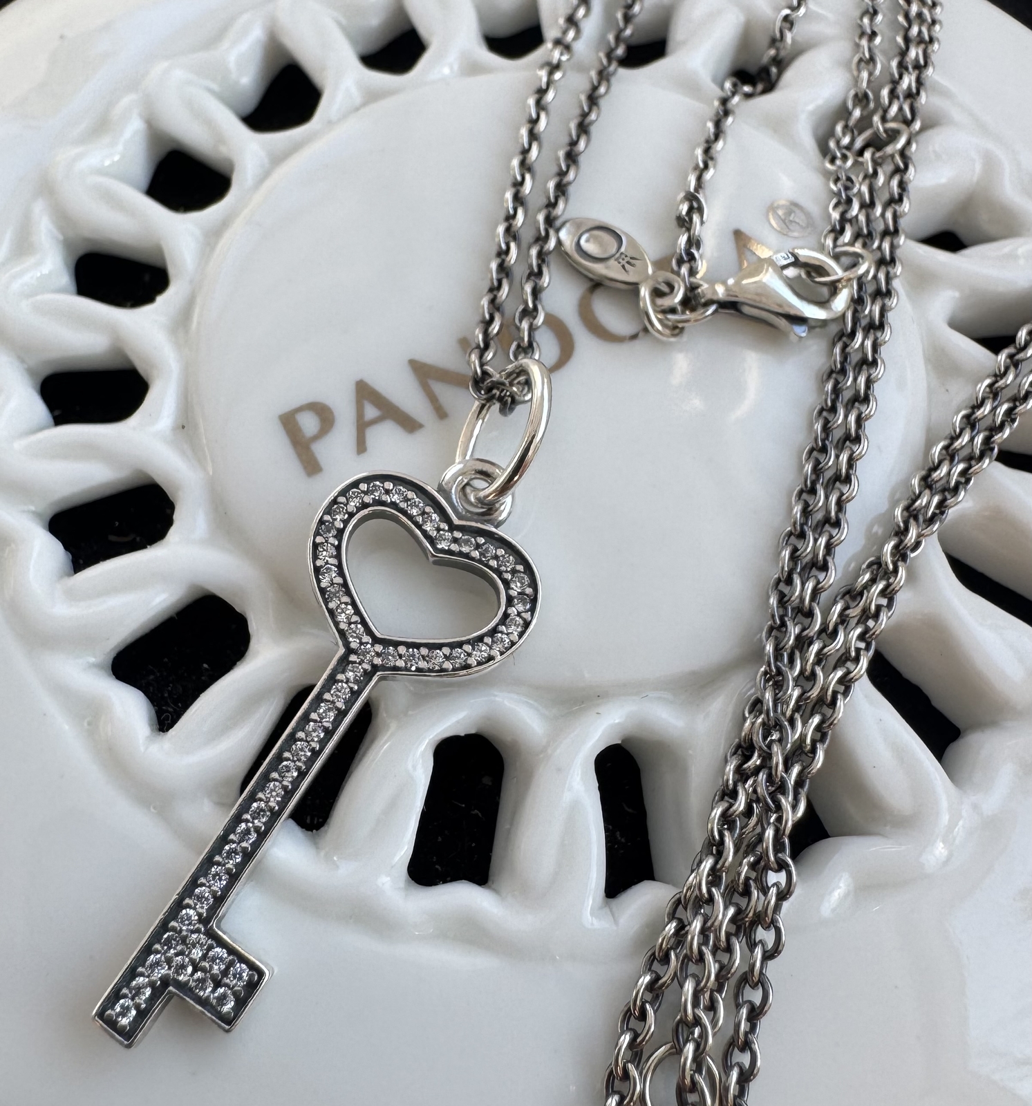 Authentic Pandora Unlock My Heart Key Chain Necklace #390369CZ-90 cm / 35.4 in