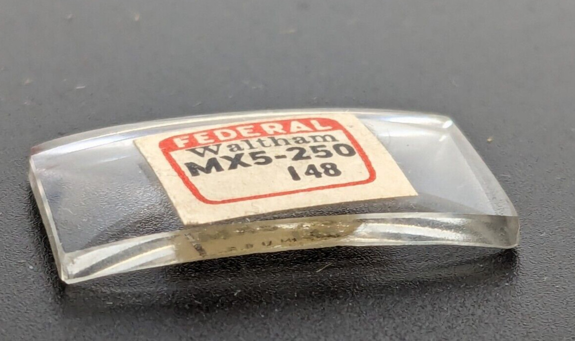 NOS Federal Mineral / Glass Rectangle Watch Crystal Waltham MX5-250 25.0×14.8 MM