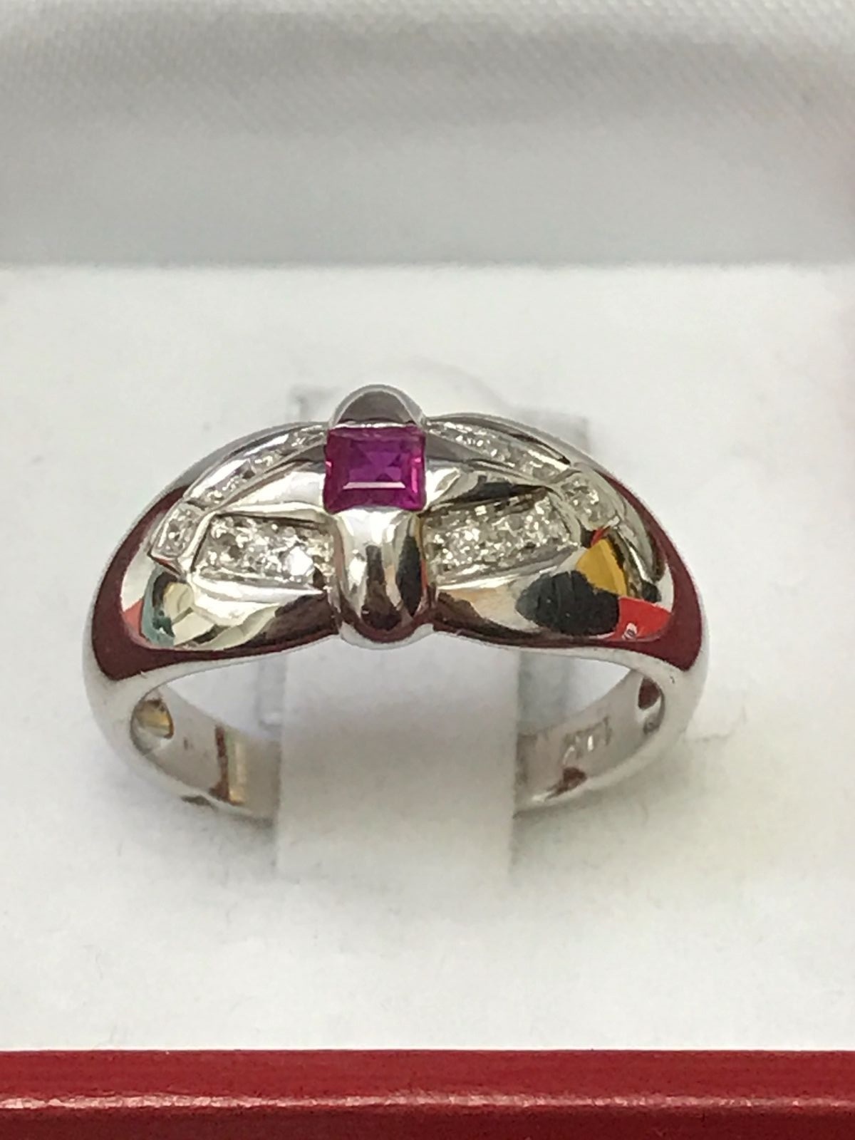 14k white gold Diamond & Ruby Ring 0.22 ct July Birthstone 4.1 gram scrap price