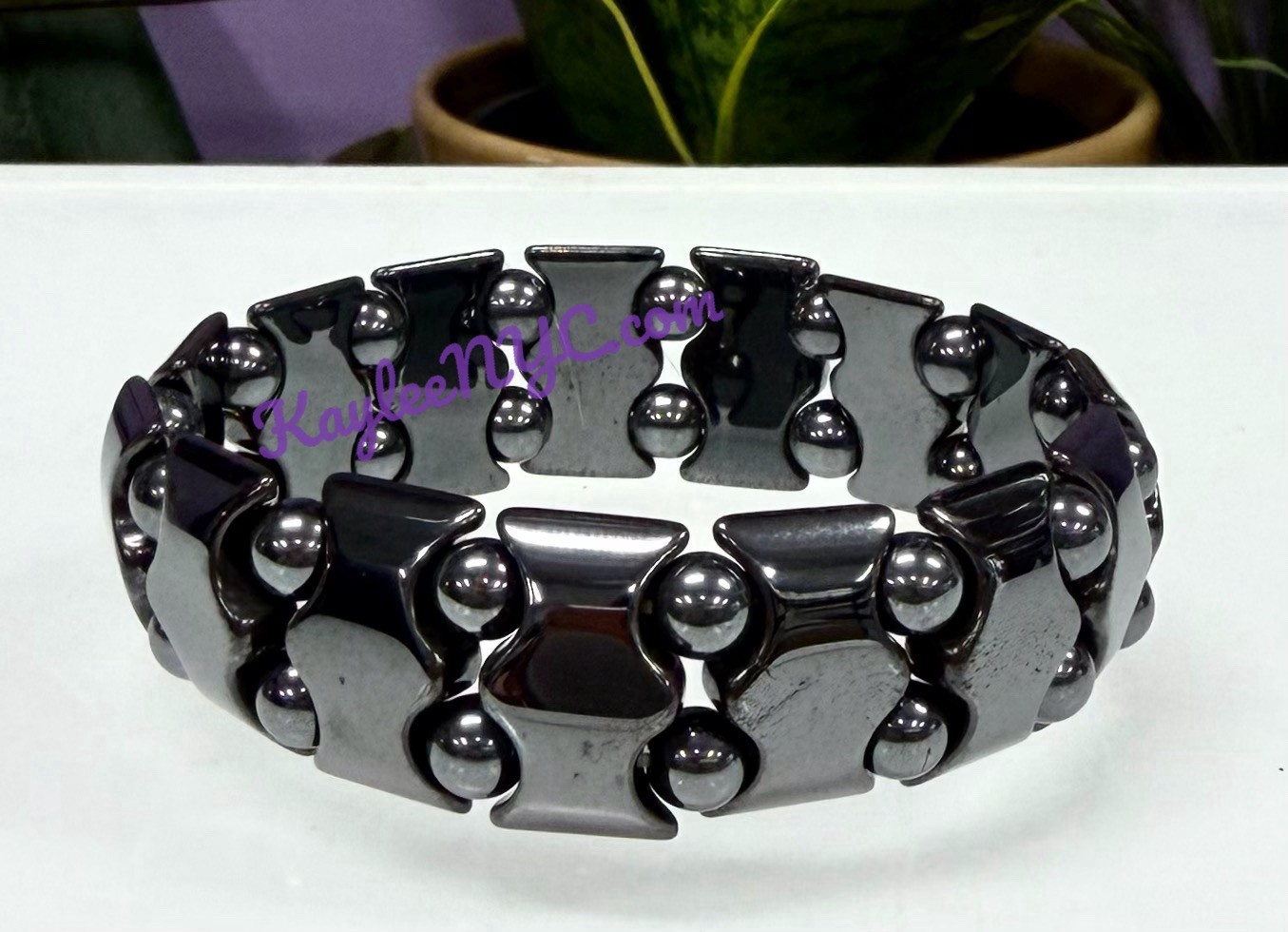 Wholesale 6 Pcs Natural Hematite 7.5” Crystal Stretch Healing Bracelet 15mm