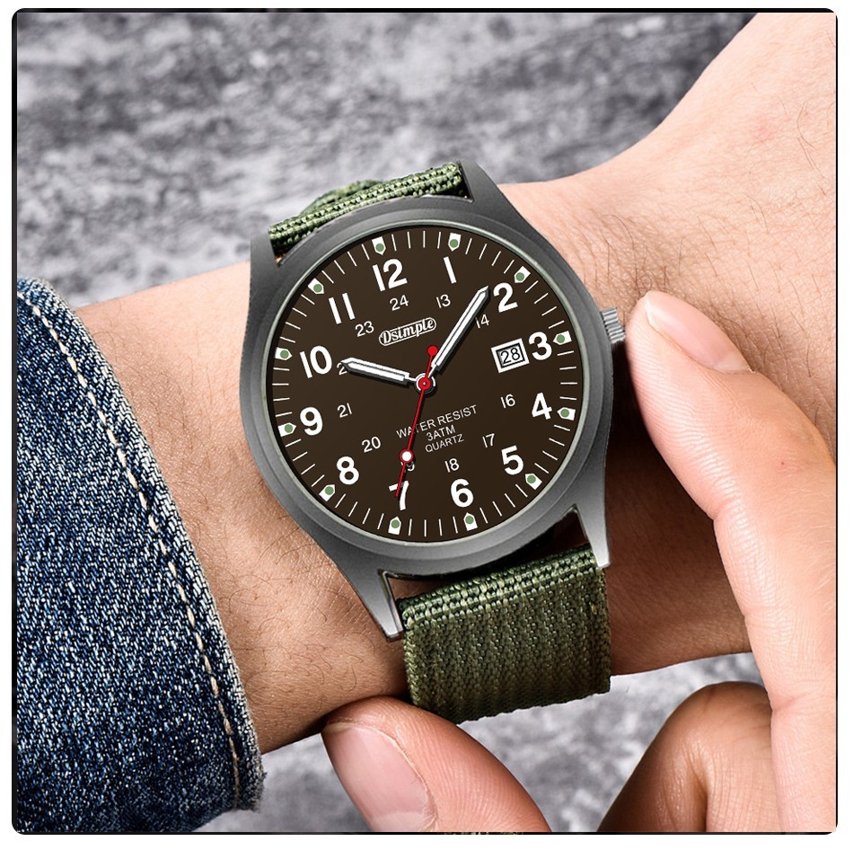 Men’s Military Army Luminous 24 Hours Dial Nylon Strap Date Quartz Wrist Watch