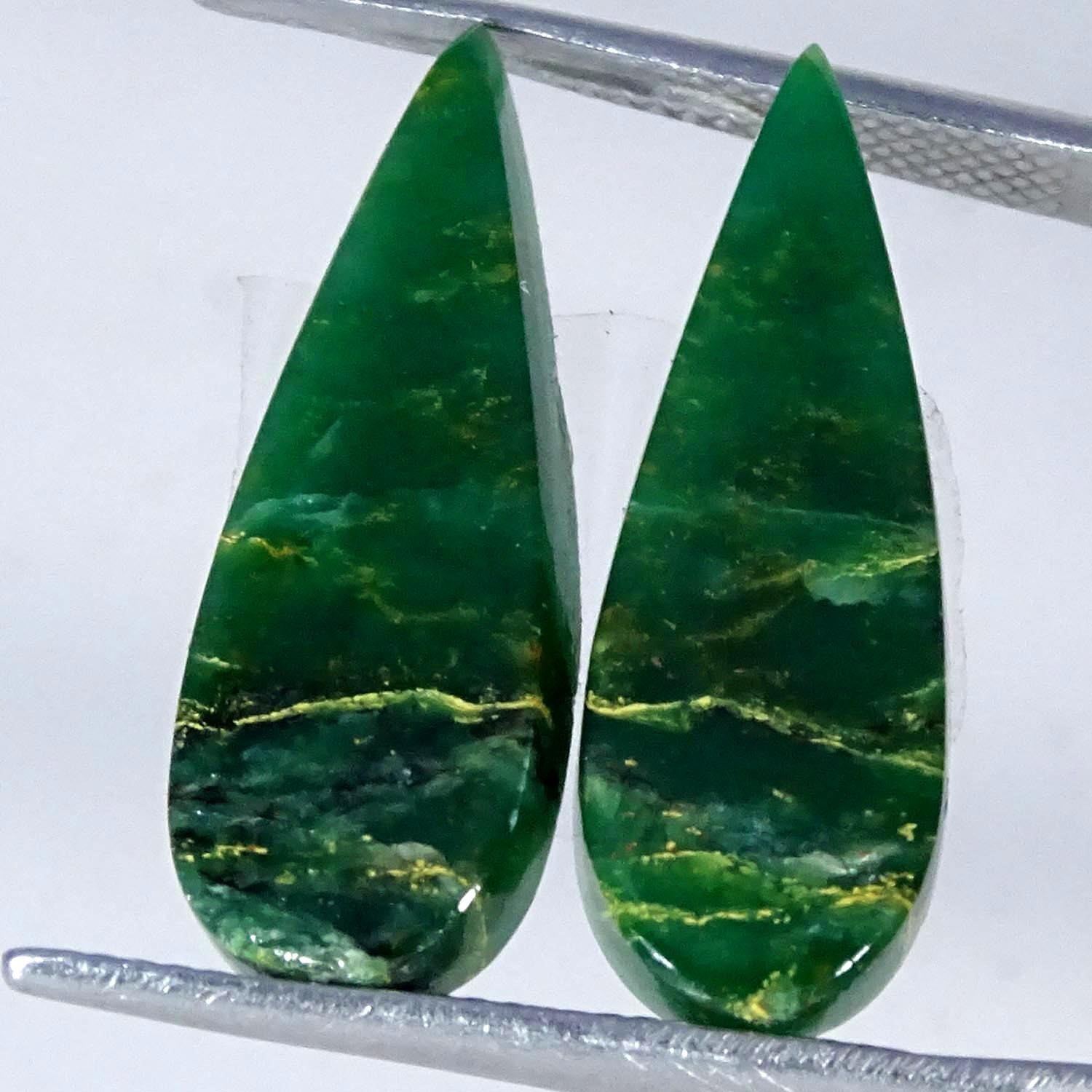 11.60Cts.Natural Fuchsite Quartzite Pair Pear Cabochon Gemstone 8X23X4MM