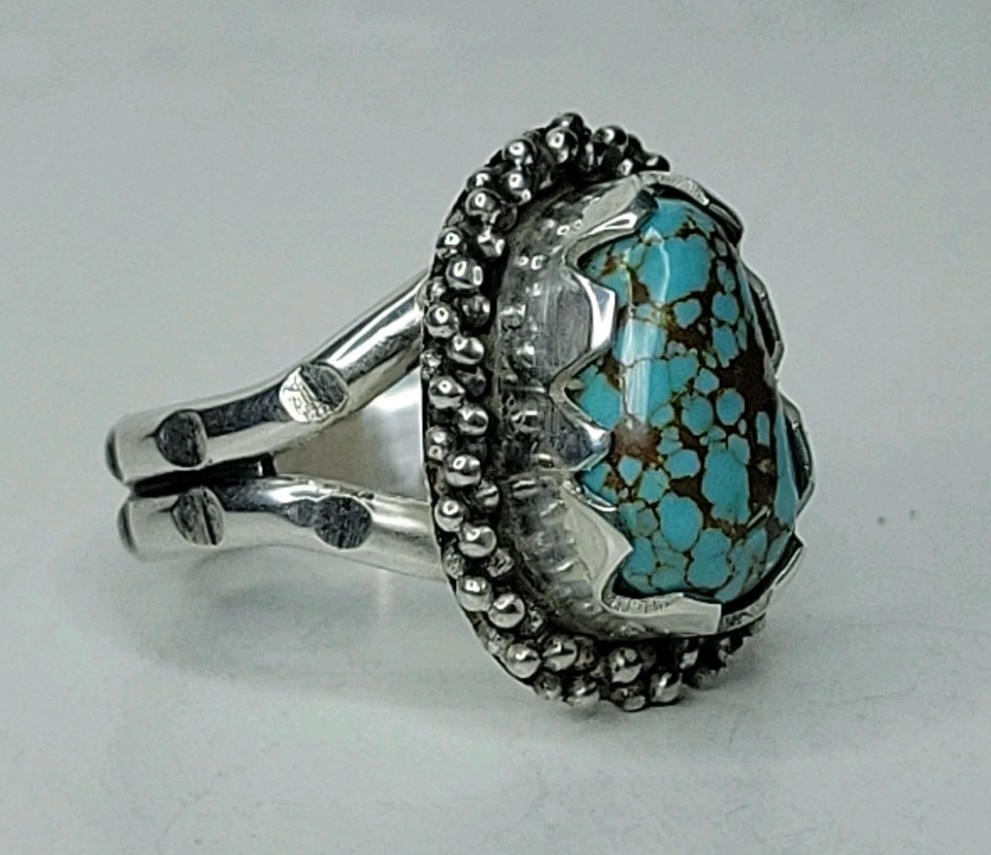 Number 8 Nevada Redweb Turquoise Sterling Silver Ring Size 8.25 Handmade