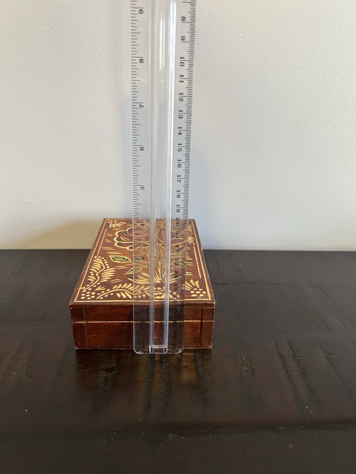 Vintage Hand Carved Wooden Jewelry Box Likely From Mid 20th Century