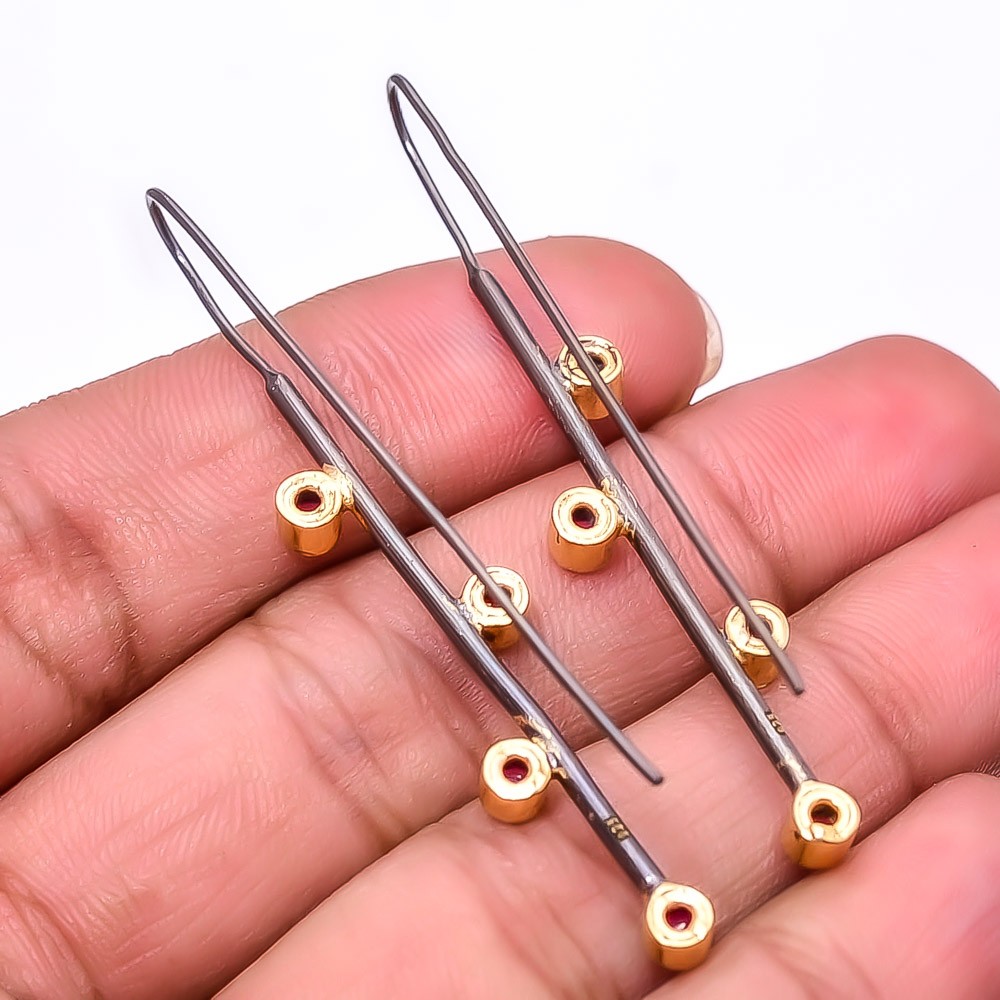 Ruby -Mozambique -Simulated 925 Silver Black And Gold Plated Earring 2.15″ E9452