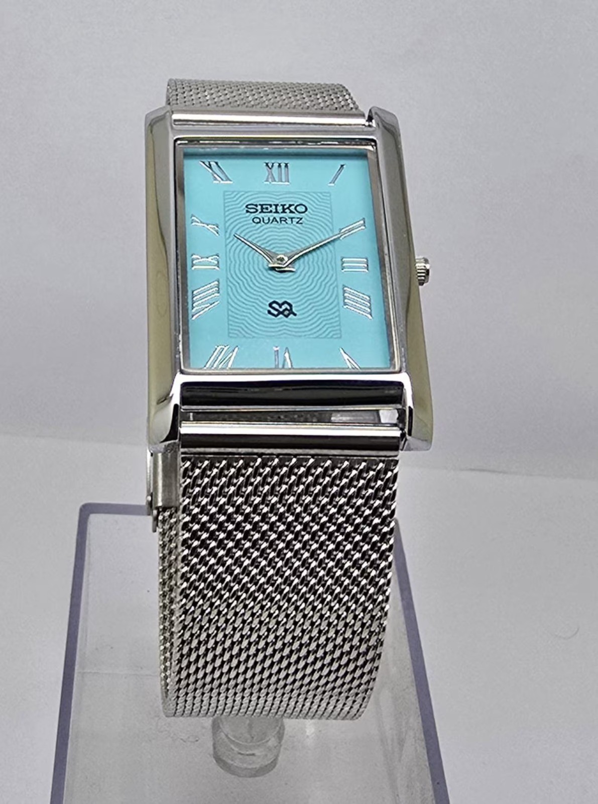 Vintage Seiko Quartz Tank Slim Men steel Rectangle Refurbished Japanese Watch