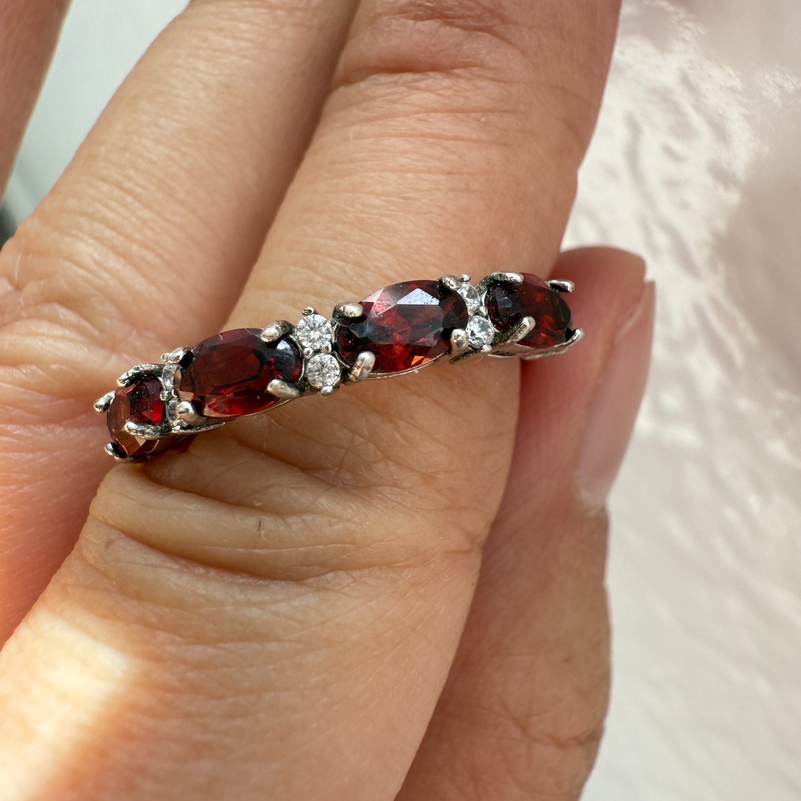 925 Sterling Silver Ring 5x3mm Natural Rhodolite Garnet Gemstone Zircon Beaded